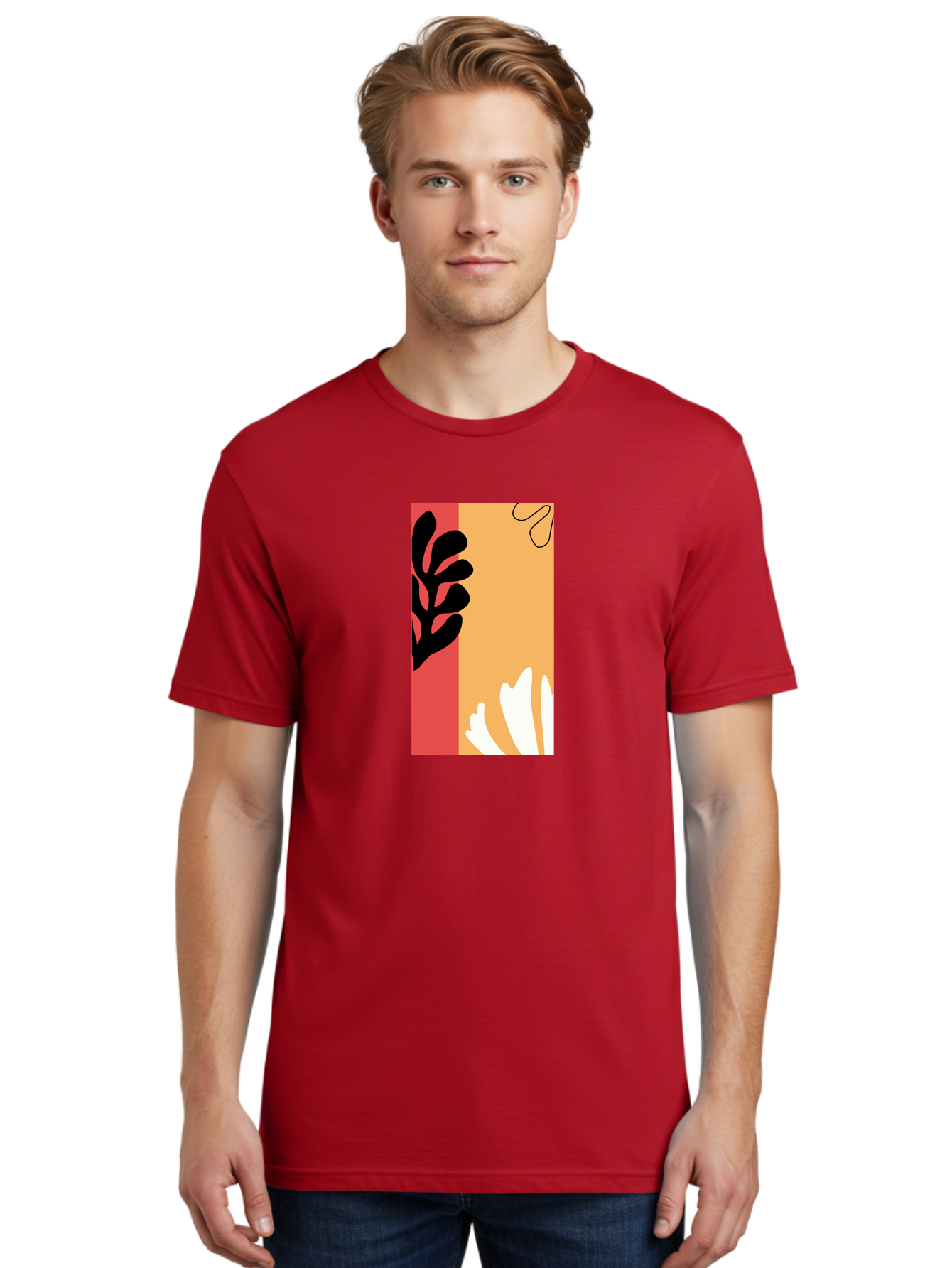 Abstract-Flowers Men'S Graphic Tee, 100% Cotton, Comfortable Casual Summer Wear, Machine Washable, Abstract Leaves, Graphic Design, Modern Art, Bold Colors, Minimalist Style, Floral Motif, Creative Expression, Digital Illustration Aab602