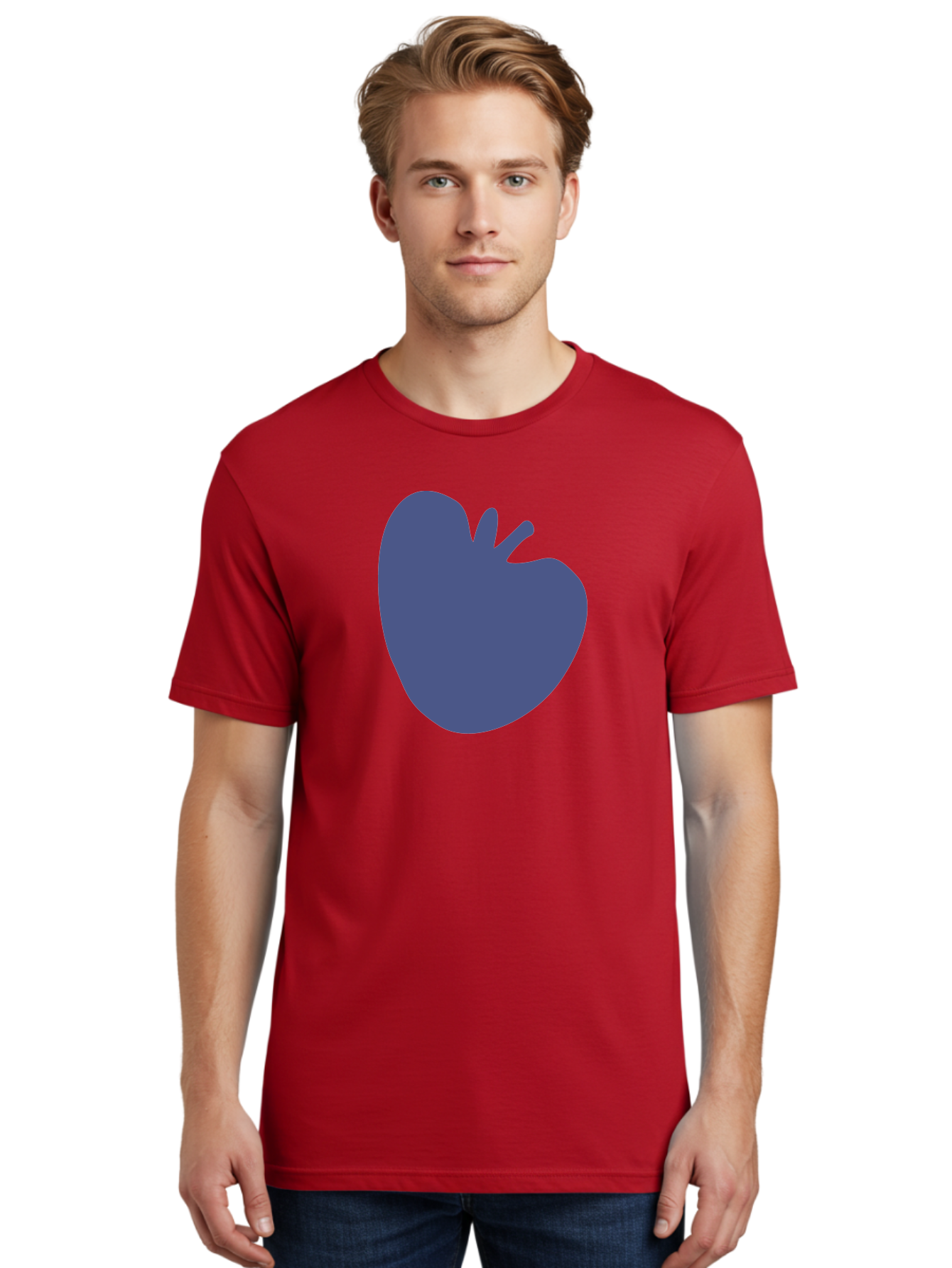 Blue-Apple-1 Men'S Graphic Tee, 100% Cotton, Comfortable Casual Summer Wear, Machine Washable, Purple Apple, Simple Design, Minimalist Logo, Fruit Symbol, Clean Graphics, Modern Illustration Aab603