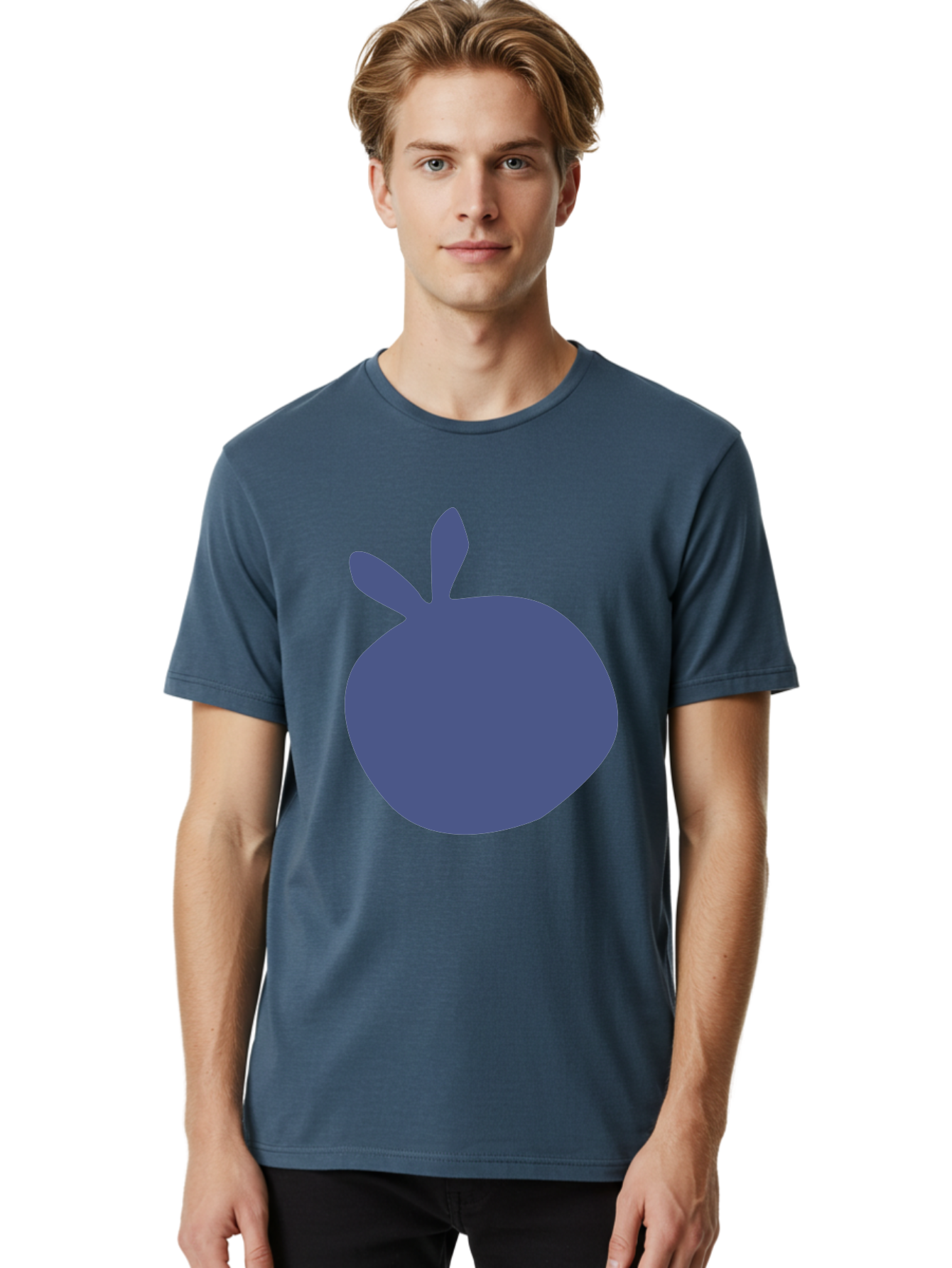 Blue-Apple Men'S Graphic Tee, 100% Cotton, Comfortable Casual Summer Wear, Machine Washable, Blue Apple, Simple Design, Minimalist Art, Blue Fruit, Digital Illustration, Apple Silhouette, Graphic Icon Aab604