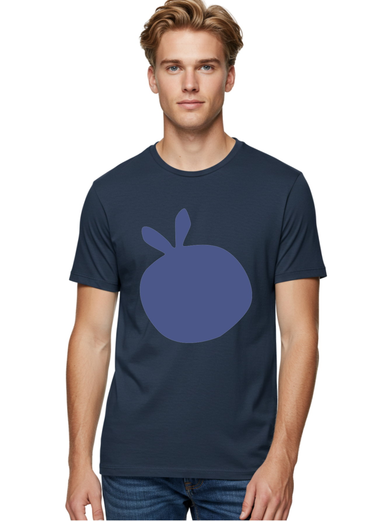 Blue-Apple Men'S Graphic Tee, 100% Cotton, Comfortable Casual Summer Wear, Machine Washable, Blue Apple, Simple Design, Minimalist Art, Blue Fruit, Digital Illustration, Apple Silhouette, Graphic Icon Aab604