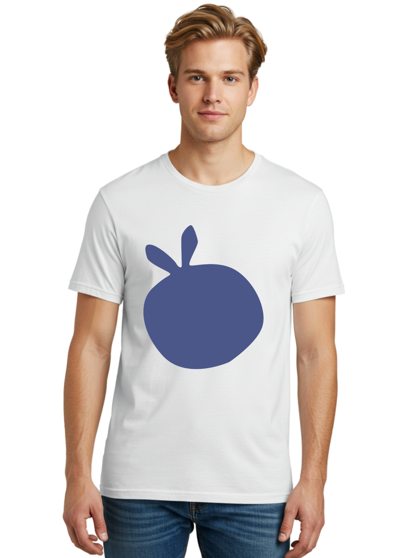 Blue-Apple Men'S Graphic Tee, 100% Cotton, Comfortable Casual Summer Wear, Machine Washable, Blue Apple, Simple Design, Minimalist Art, Blue Fruit, Digital Illustration, Apple Silhouette, Graphic Icon Aab604