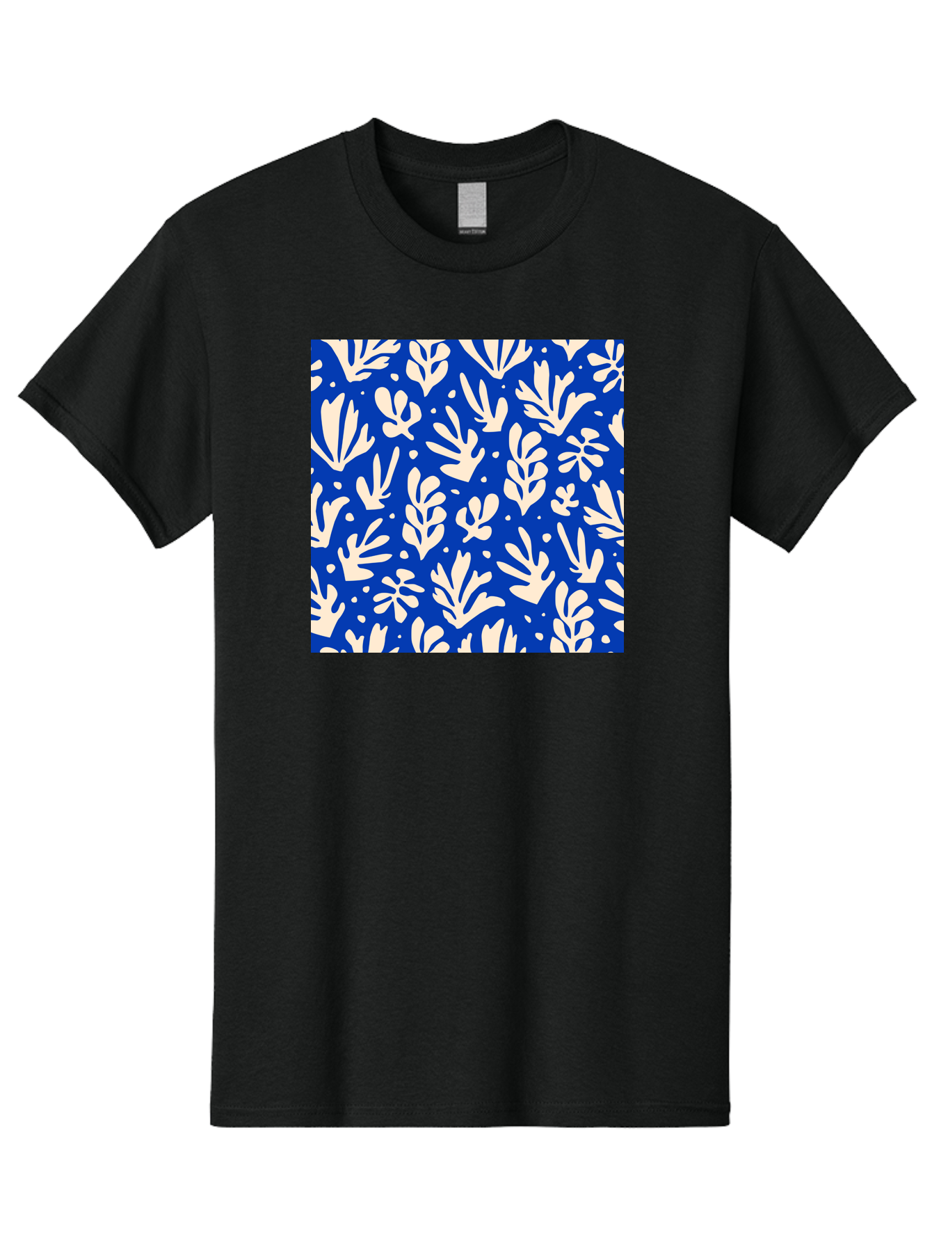 Blue-Floral-Pattern Men'S Graphic Tee, 100% Cotton, Comfortable Casual Summer Wear, Machine Washable, Floral Pattern, Leaf Design, Botanical Elements, Blue Background, Cream-Colored Flowers, Abstract Foliage, Repeating Design, Aab605