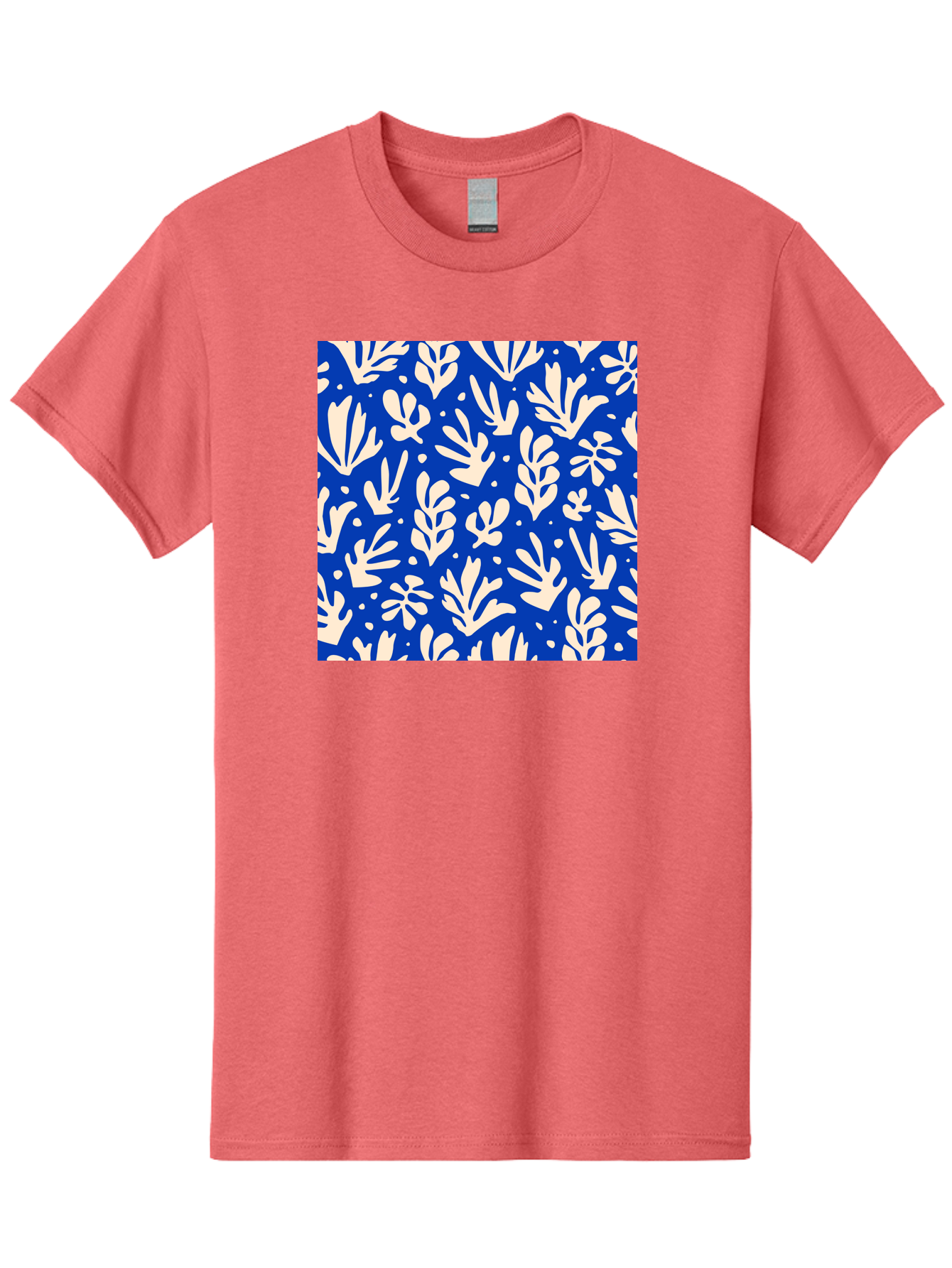 Blue-Floral-Pattern Men'S Graphic Tee, 100% Cotton, Comfortable Casual Summer Wear, Machine Washable, Floral Pattern, Leaf Design, Botanical Elements, Blue Background, Cream-Colored Flowers, Abstract Foliage, Repeating Design, Aab605