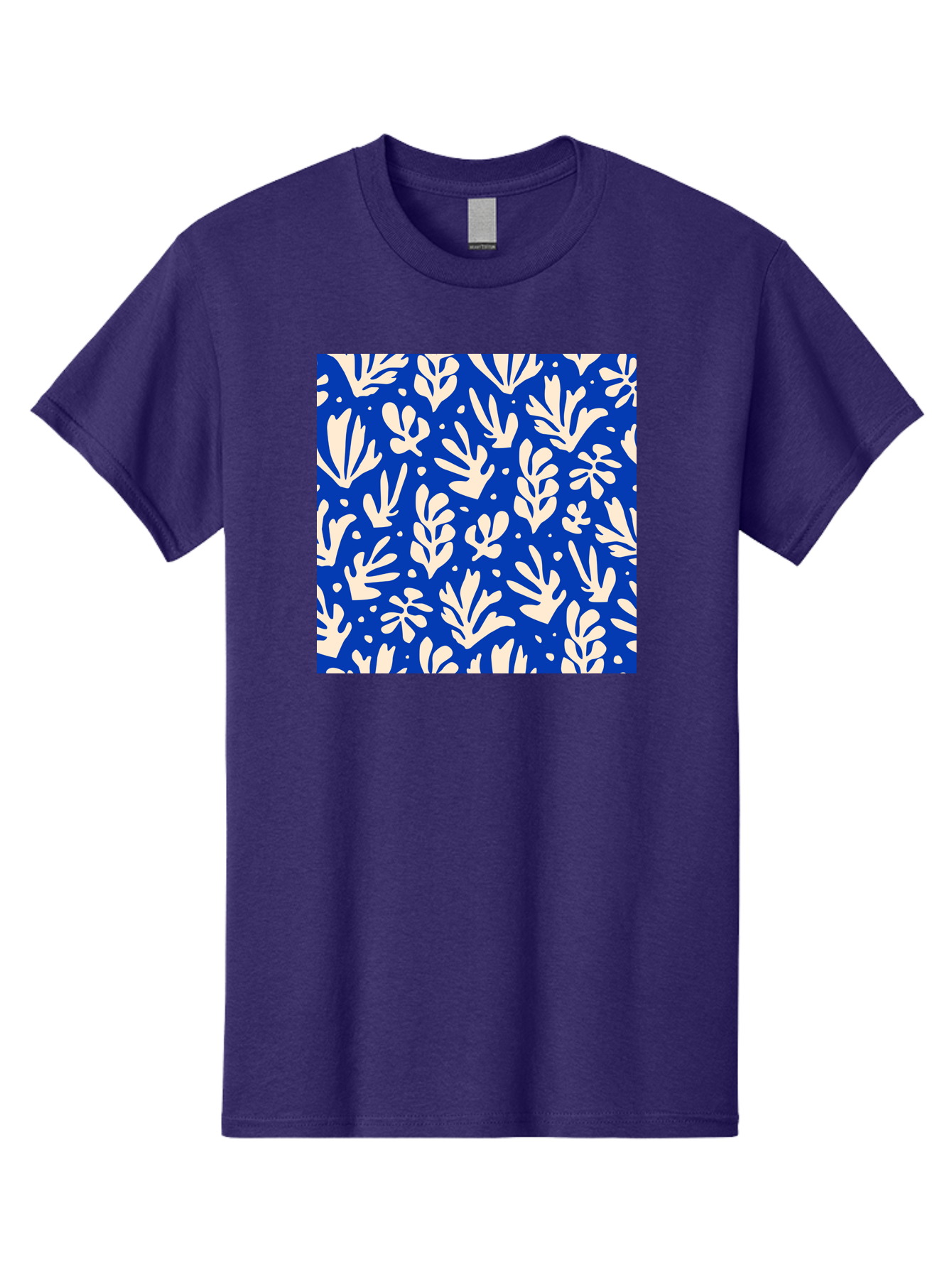 Blue-Floral-Pattern Men'S Graphic Tee, 100% Cotton, Comfortable Casual Summer Wear, Machine Washable, Floral Pattern, Leaf Design, Botanical Elements, Blue Background, Cream-Colored Flowers, Abstract Foliage, Repeating Design, Aab605