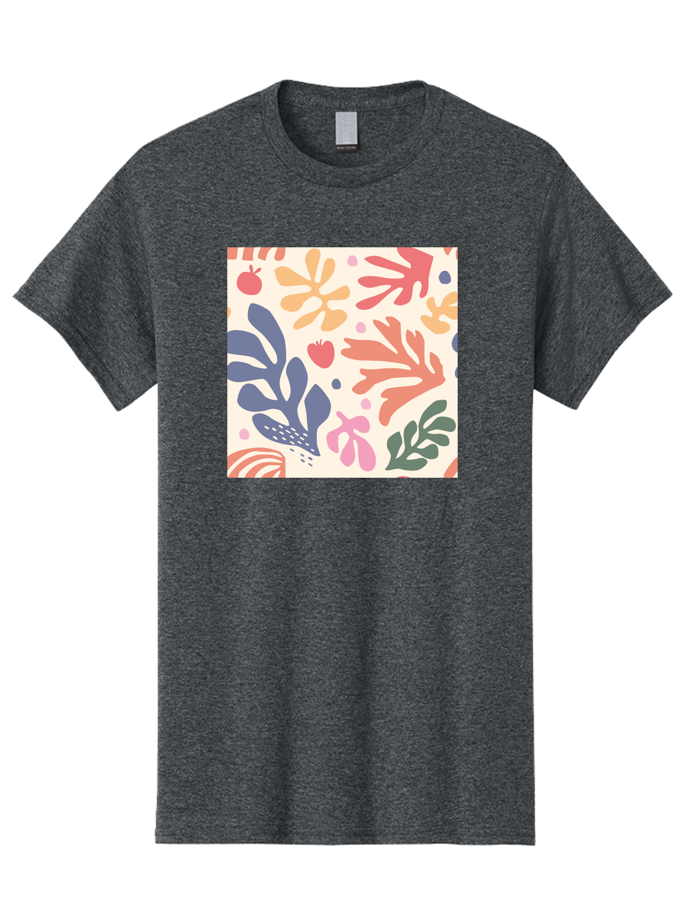 Colorful-Floral-Pattern Men'S Graphic Tee, 100% Cotton, Comfortable Casual Summer Wear, Machine Washable, Colorful Floral Pattern, Abstract Flowers, Vibrant Colors, Playful Design, Whimsical Elements, Artistic Illustration, Red Apple, Aab608