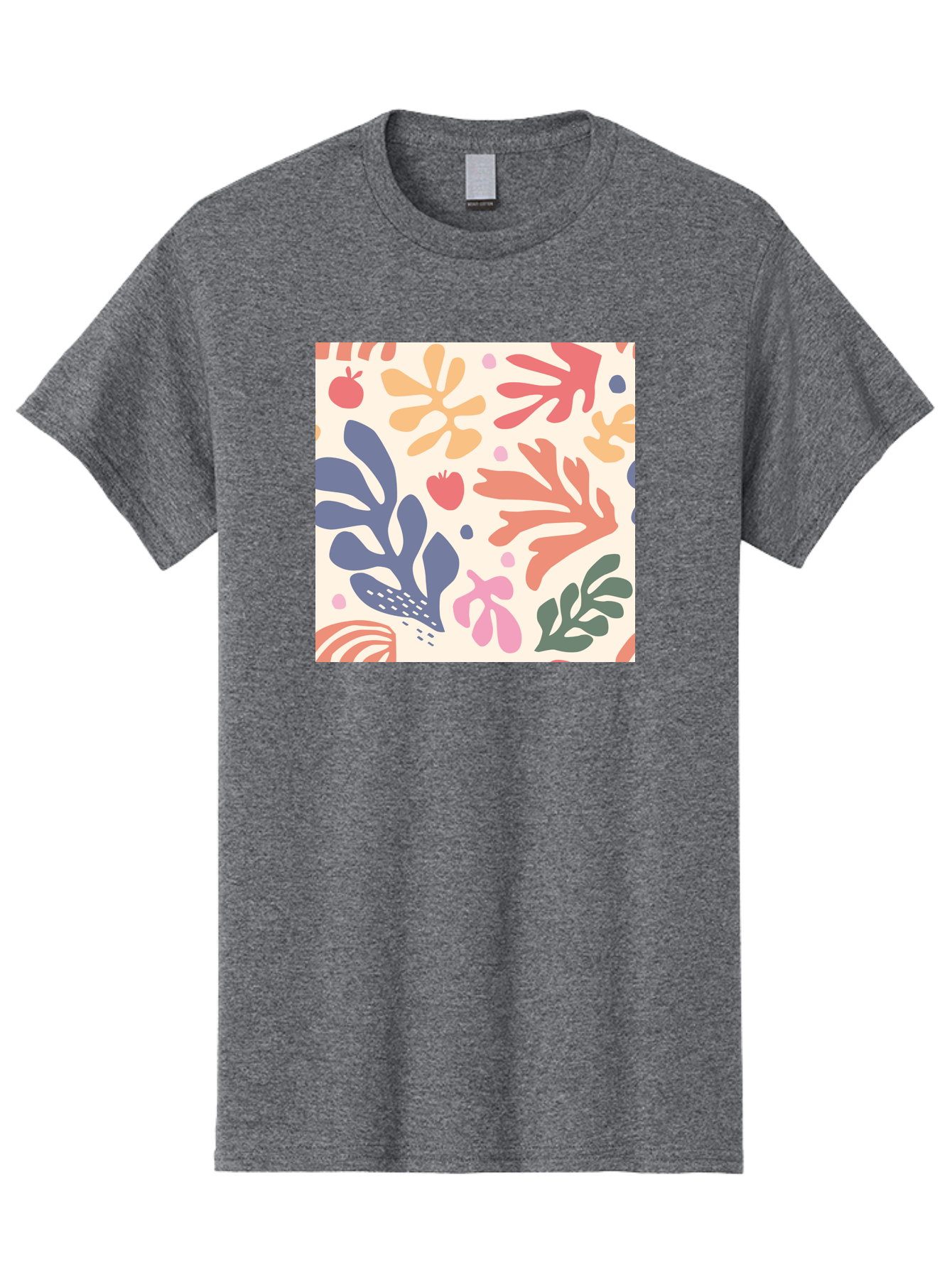 Colorful-Floral-Pattern Men'S Graphic Tee, 100% Cotton, Comfortable Casual Summer Wear, Machine Washable, Colorful Floral Pattern, Abstract Flowers, Vibrant Colors, Playful Design, Whimsical Elements, Artistic Illustration, Red Apple, Aab608