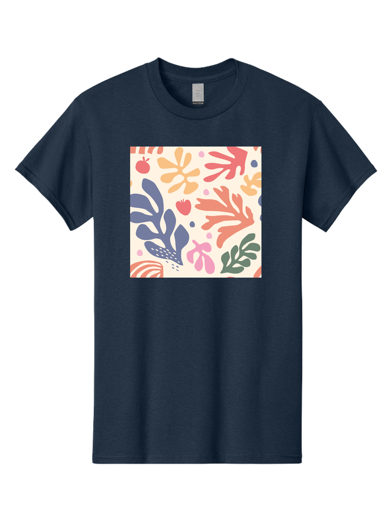 Colorful-Floral-Pattern Men'S Graphic Tee, 100% Cotton, Comfortable Casual Summer Wear, Machine Washable, Colorful Floral Pattern, Abstract Flowers, Vibrant Colors, Playful Design, Whimsical Elements, Artistic Illustration, Red Apple, Aab608