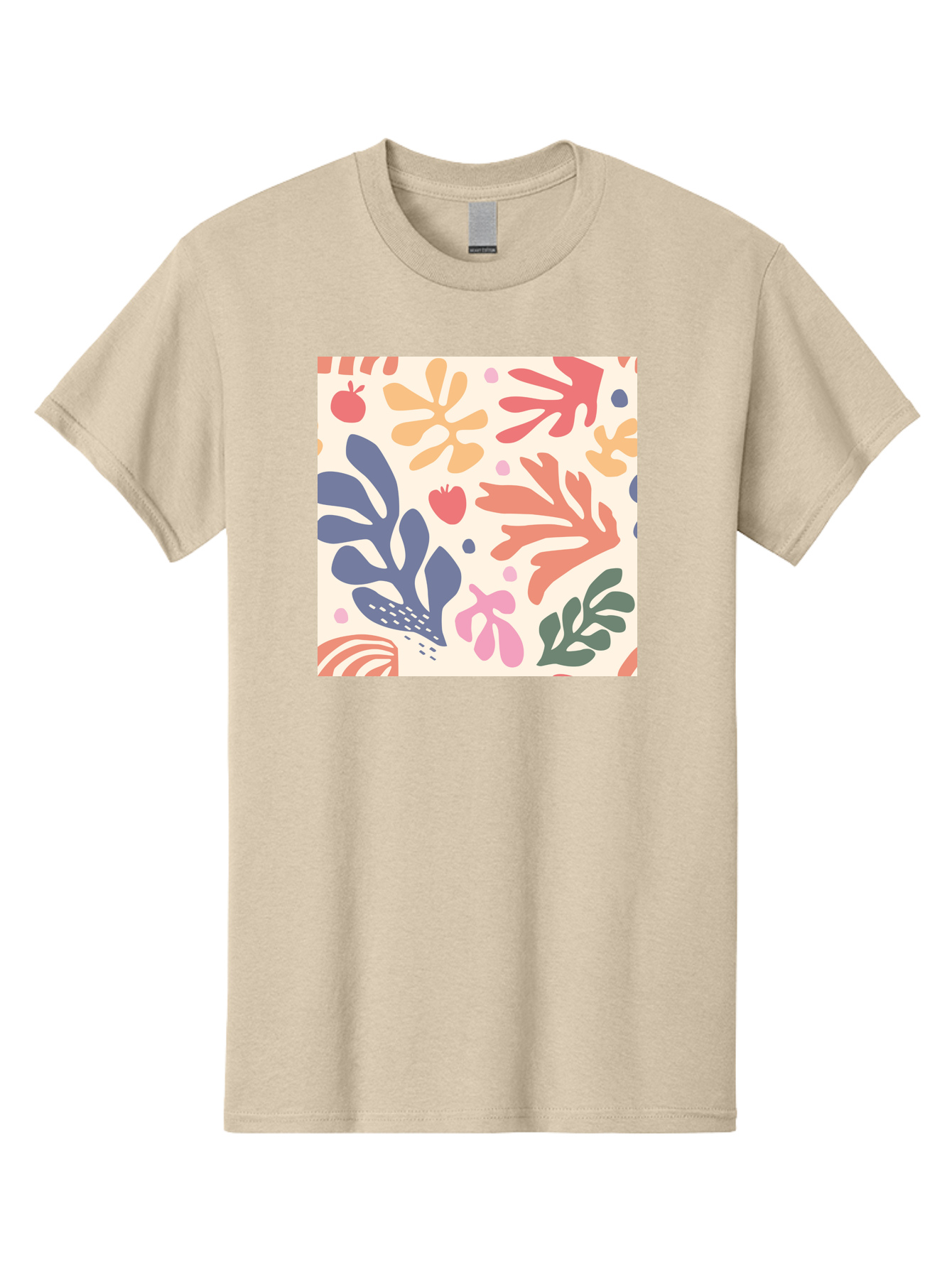 Colorful-Floral-Pattern Men'S Graphic Tee, 100% Cotton, Comfortable Casual Summer Wear, Machine Washable, Colorful Floral Pattern, Abstract Flowers, Vibrant Colors, Playful Design, Whimsical Elements, Artistic Illustration, Red Apple, Aab608