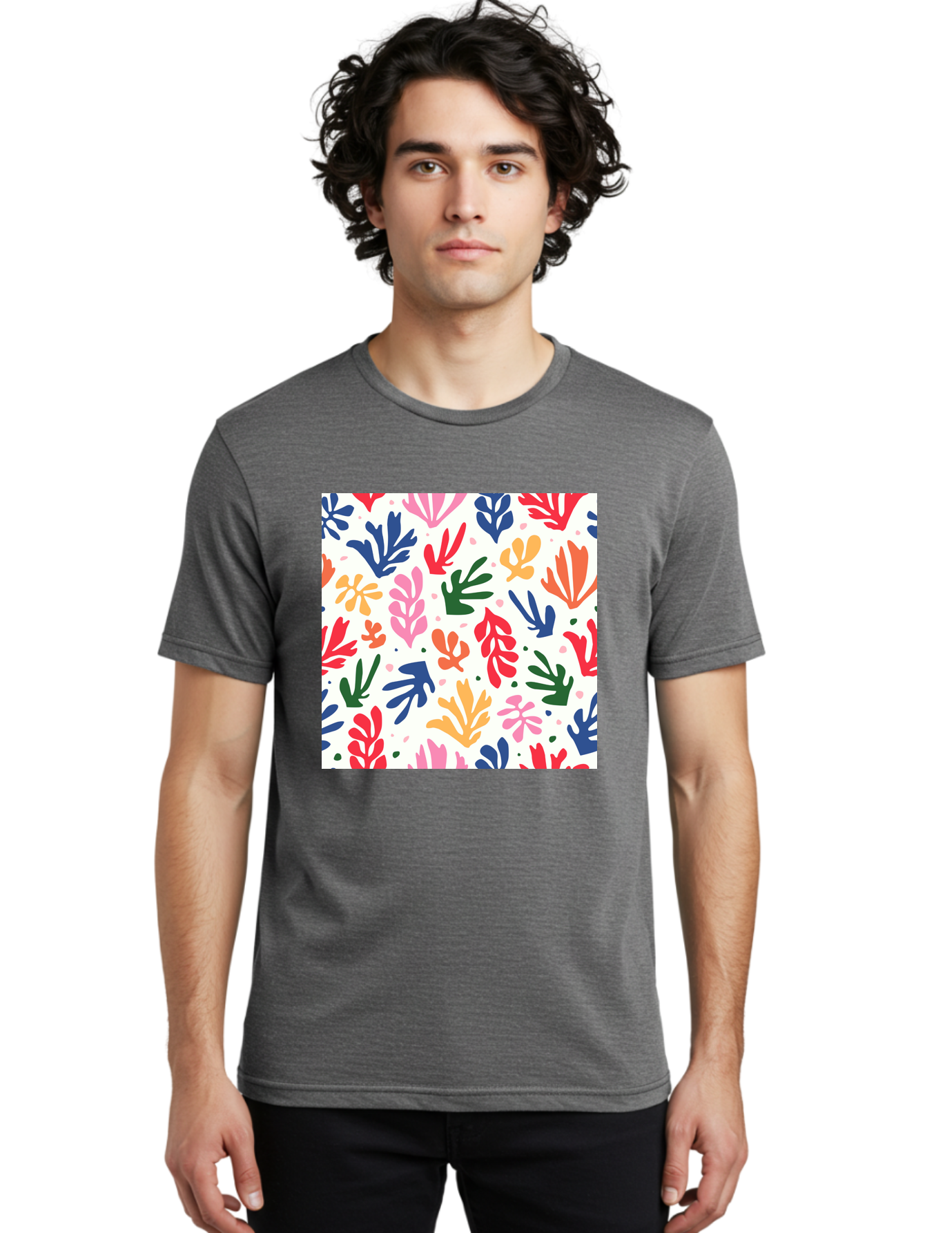 Colorful-Leaves-Pattern Men'S Graphic Tee, 100% Cotton, Comfortable Casual Summer Wear, Machine Washable, Colorful Leaves, Floral Pattern, Vibrant Colors, Playful Design, Abstract Shapes, Whimsical Artwork, Artistic Expression, Aab609