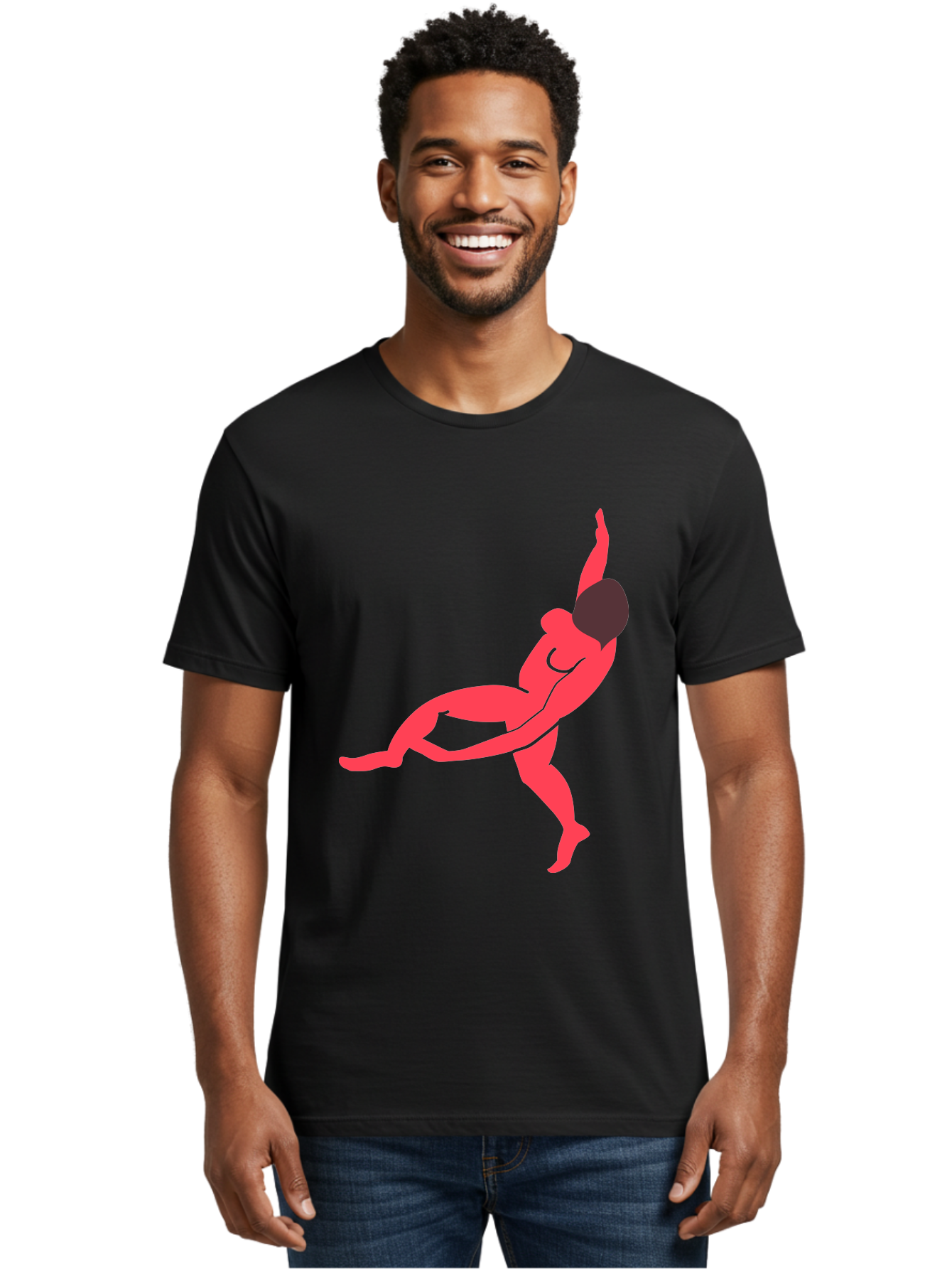 Dancer-4 Men'S Graphic Tee, 100% Cotton, Comfortable Casual Summer Wear, Machine Washable, Dancer In Motion, Flexible Pose, Dynamic Movement, Red Silhouette, Abstract Art, Contemporary Design, Artistic Expression, Fluid Body, Modern Dance, Aab613