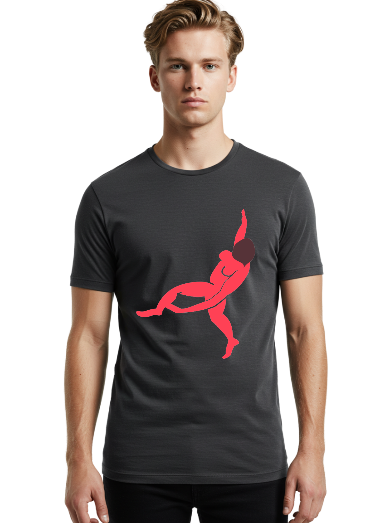 Dancer-4 Men'S Graphic Tee, 100% Cotton, Comfortable Casual Summer Wear, Machine Washable, Dancer In Motion, Flexible Pose, Dynamic Movement, Red Silhouette, Abstract Art, Contemporary Design, Artistic Expression, Fluid Body, Modern Dance, Aab613