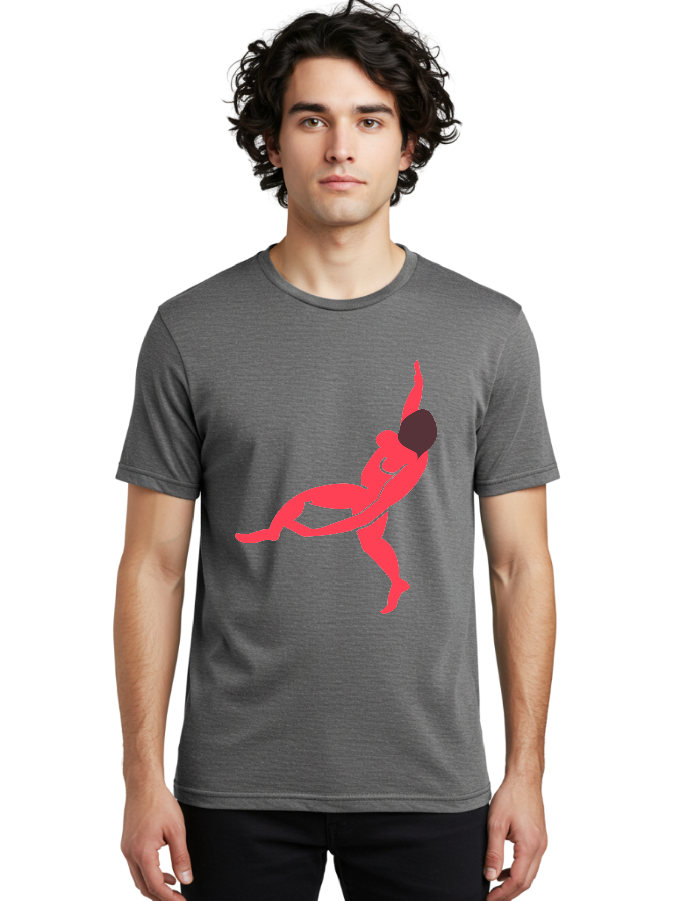 Dancer-4 Men'S Graphic Tee, 100% Cotton, Comfortable Casual Summer Wear, Machine Washable, Dancer In Motion, Flexible Pose, Dynamic Movement, Red Silhouette, Abstract Art, Contemporary Design, Artistic Expression, Fluid Body, Modern Dance, Aab613