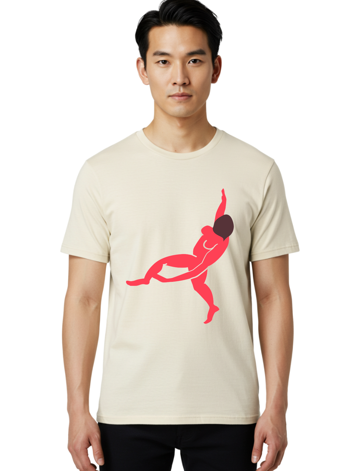 Dancer-4 Men'S Graphic Tee, 100% Cotton, Comfortable Casual Summer Wear, Machine Washable, Dancer In Motion, Flexible Pose, Dynamic Movement, Red Silhouette, Abstract Art, Contemporary Design, Artistic Expression, Fluid Body, Modern Dance, Aab613