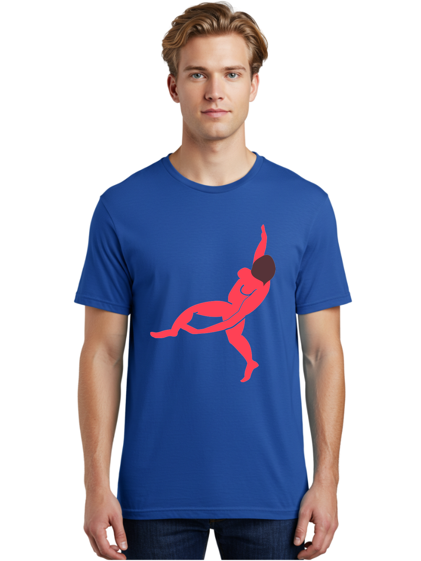 Dancer-4 Men'S Graphic Tee, 100% Cotton, Comfortable Casual Summer Wear, Machine Washable, Dancer In Motion, Flexible Pose, Dynamic Movement, Red Silhouette, Abstract Art, Contemporary Design, Artistic Expression, Fluid Body, Modern Dance, Aab613