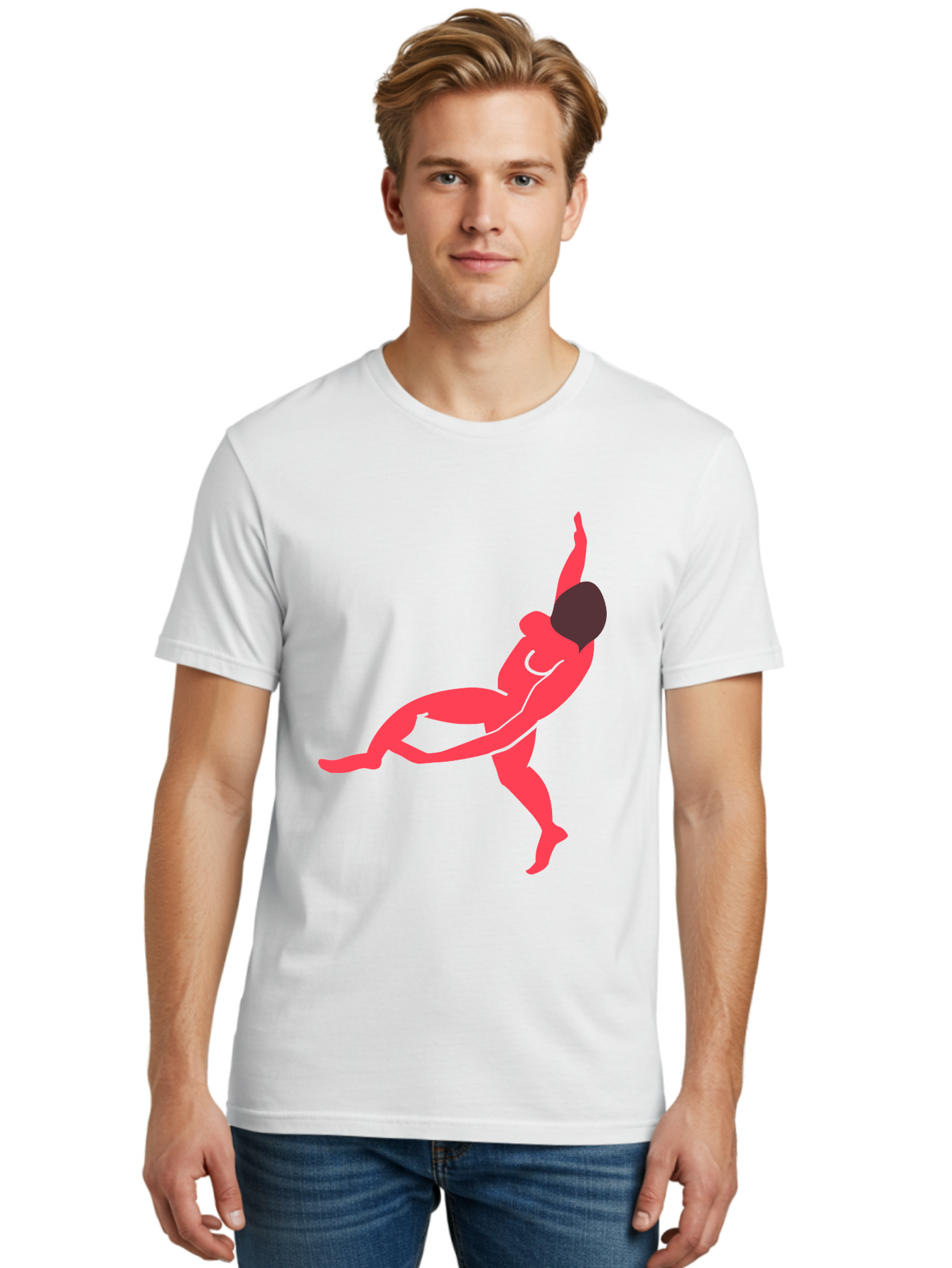 Dancer-4 Men'S Graphic Tee, 100% Cotton, Comfortable Casual Summer Wear, Machine Washable, Dancer In Motion, Flexible Pose, Dynamic Movement, Red Silhouette, Abstract Art, Contemporary Design, Artistic Expression, Fluid Body, Modern Dance, Aab613