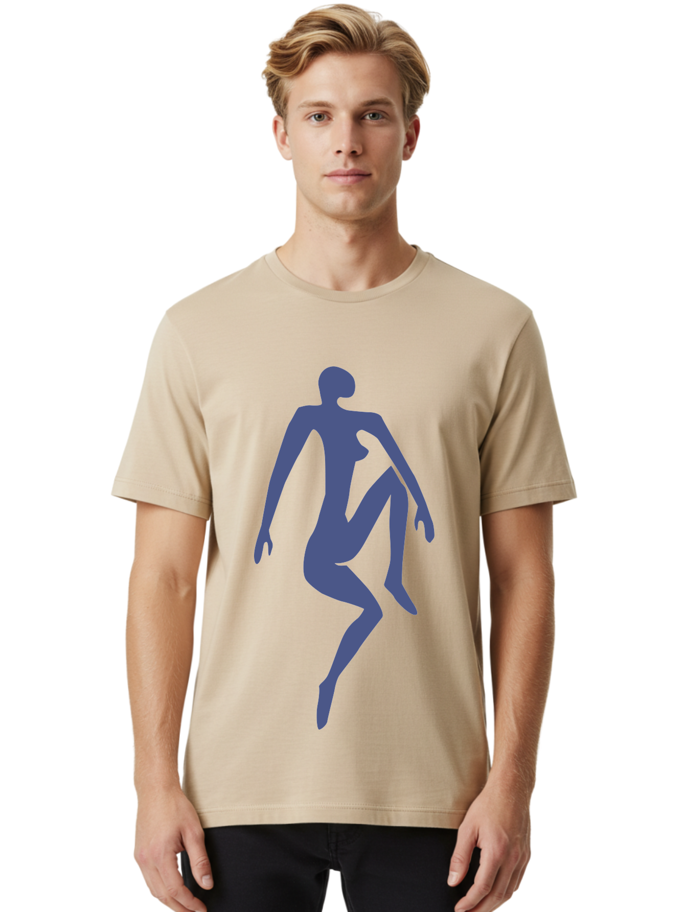 Dancer Men'S Graphic Tee, 100% Cotton, Comfortable Casual Summer Wear, Machine Washable, Nude Silhouette, Abstract Human Figure, Minimalist Art, Modern Sculpture, Elegant Pose, Flowing Lines, Abstract Representation Aab614