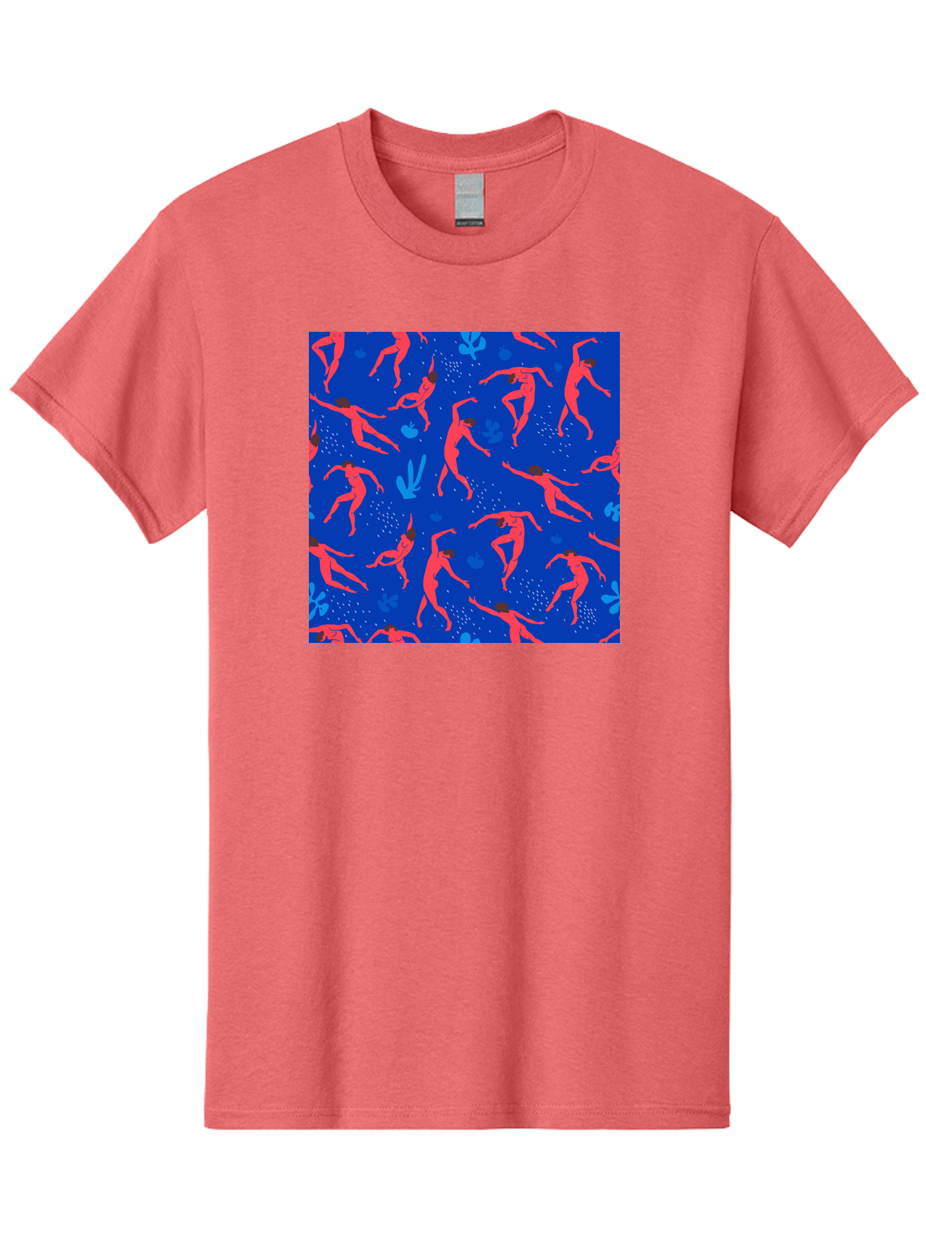 Dancing-Figures-2 Men'S Graphic Tee, 100% Cotton, Comfortable Casual Summer Wear, Machine Washable, Female Figures Dancing, Abstract Shapes, Vibrant Colors, Dynamic Patterns, Rhythmic Movement, Fitness Inspiration, Blue Background, Aab616
