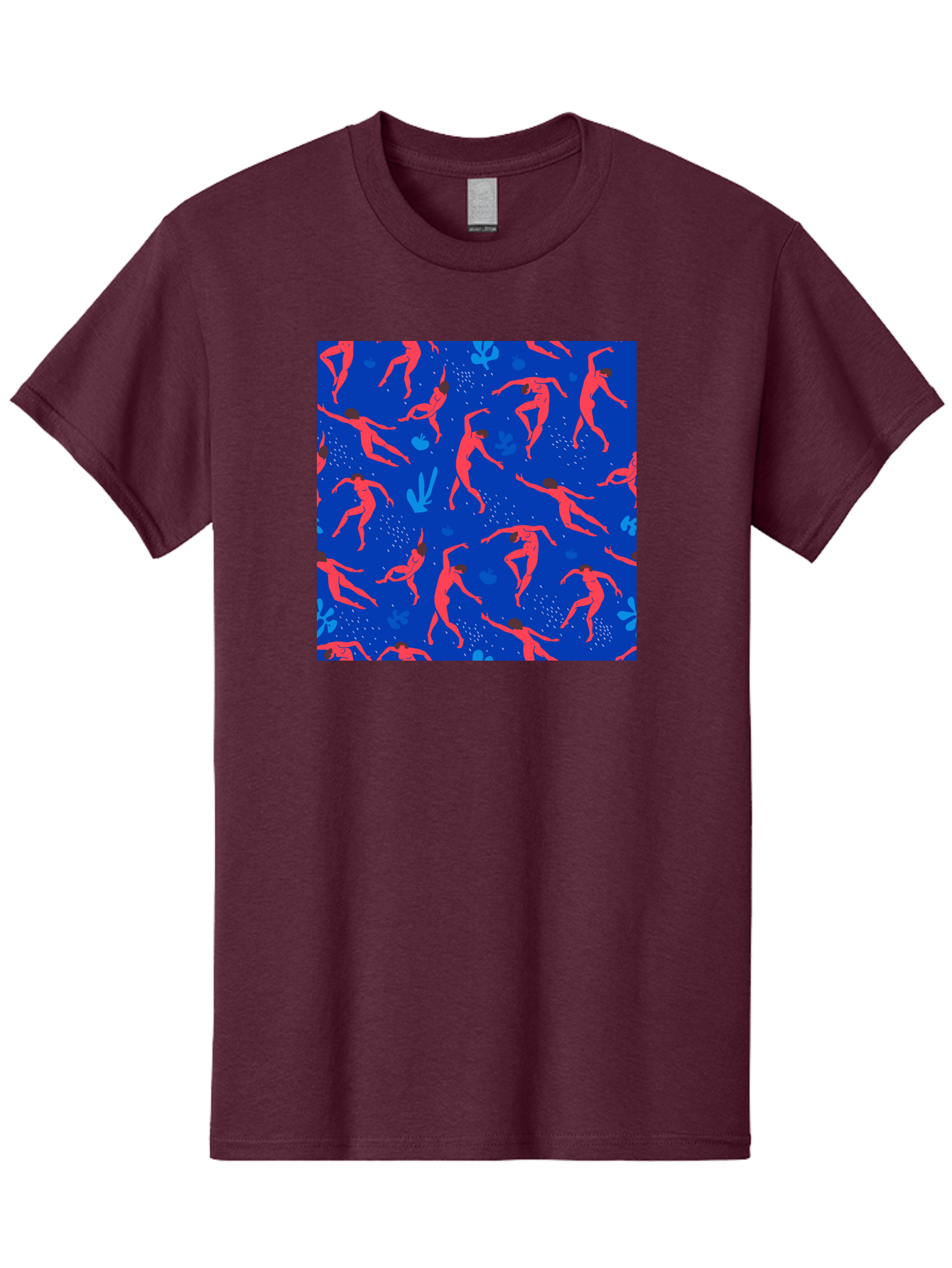 Dancing-Figures-2 Men'S Graphic Tee, 100% Cotton, Comfortable Casual Summer Wear, Machine Washable, Female Figures Dancing, Abstract Shapes, Vibrant Colors, Dynamic Patterns, Rhythmic Movement, Fitness Inspiration, Blue Background, Aab616