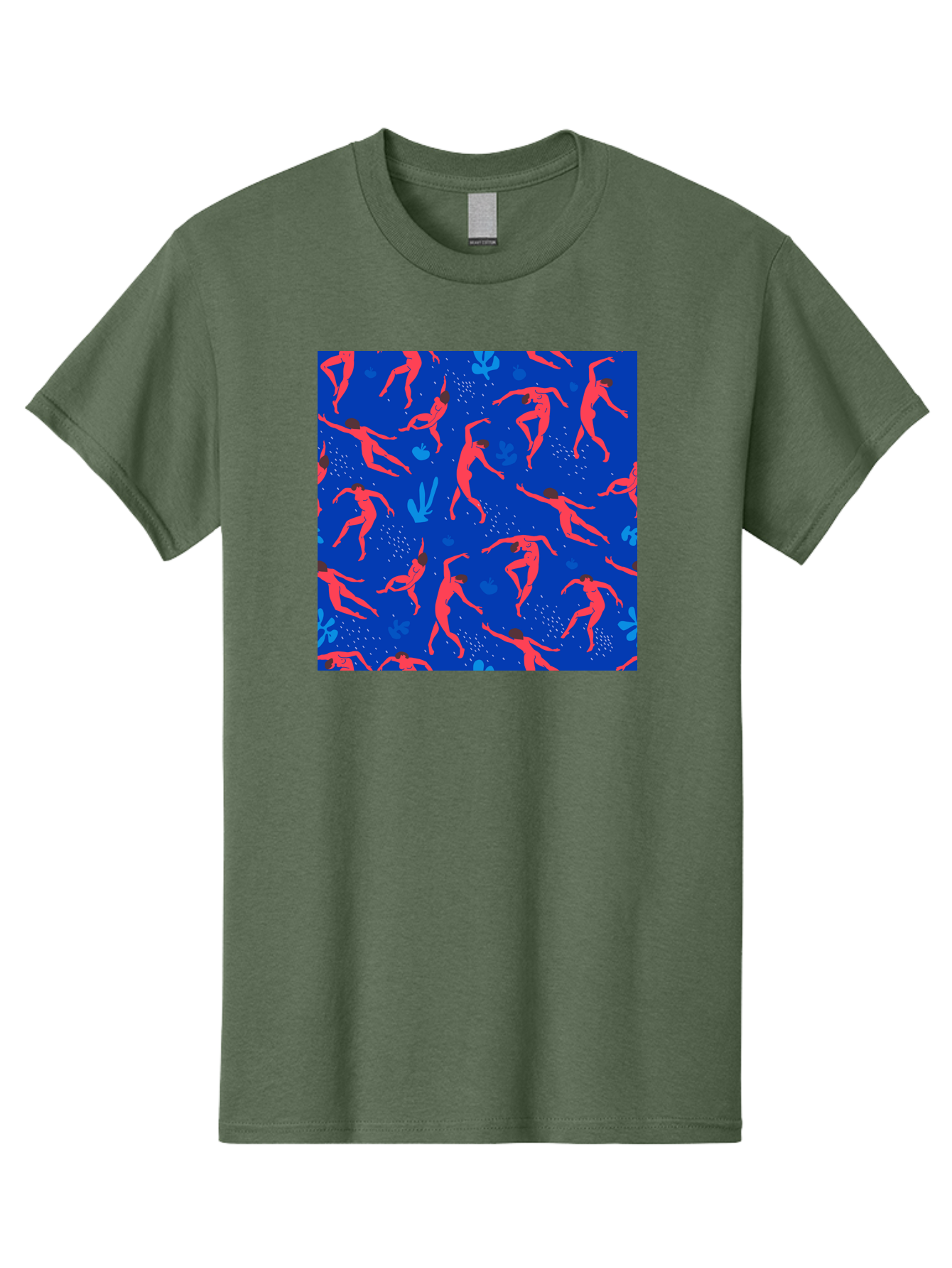 Dancing-Figures-2 Men'S Graphic Tee, 100% Cotton, Comfortable Casual Summer Wear, Machine Washable, Female Figures Dancing, Abstract Shapes, Vibrant Colors, Dynamic Patterns, Rhythmic Movement, Fitness Inspiration, Blue Background, Aab616