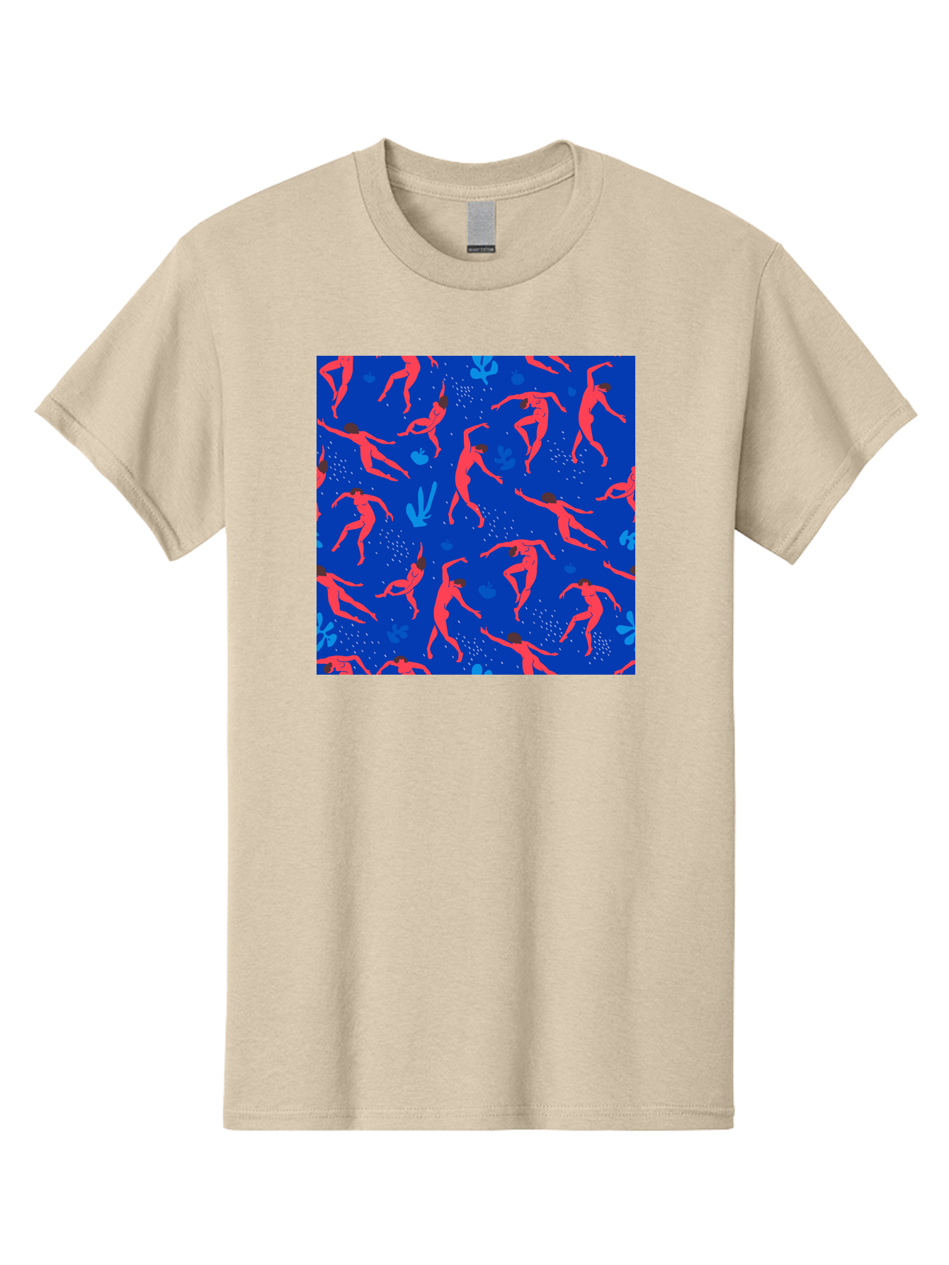 Dancing-Figures-2 Men'S Graphic Tee, 100% Cotton, Comfortable Casual Summer Wear, Machine Washable, Female Figures Dancing, Abstract Shapes, Vibrant Colors, Dynamic Patterns, Rhythmic Movement, Fitness Inspiration, Blue Background, Aab616