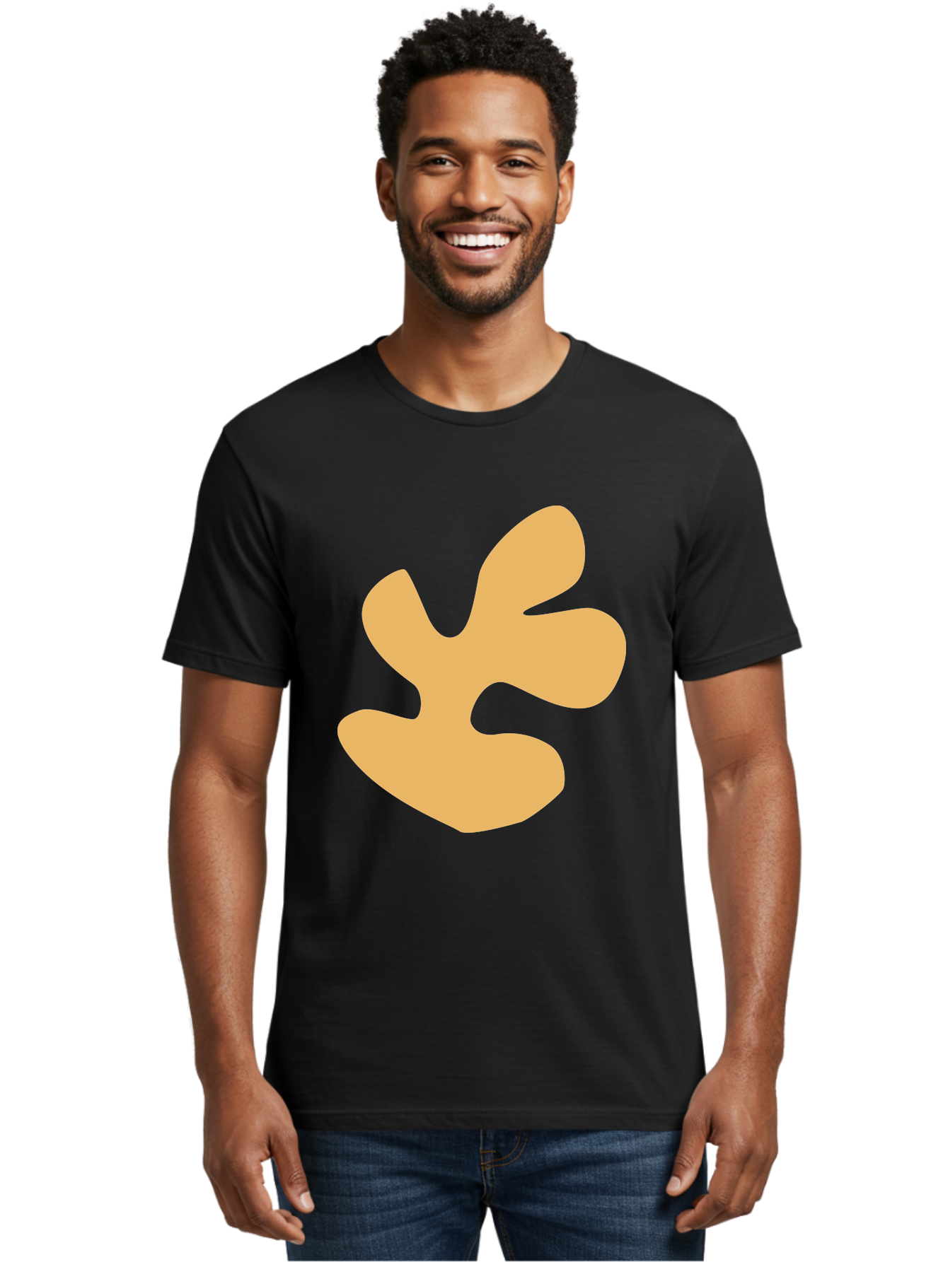 Ginkgo-Leaf Men'S Graphic Tee, 100% Cotton, Comfortable Casual Summer Wear, Machine Washable, Ginko Leaf, Abstract Shape, Minimalist Design, Simple Graphics, Tan Color, Modern Art, Digital Illustration Aab619