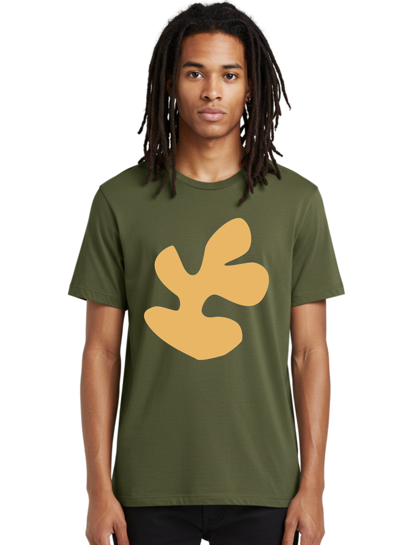 Ginkgo-Leaf Men'S Graphic Tee, 100% Cotton, Comfortable Casual Summer Wear, Machine Washable, Ginko Leaf, Abstract Shape, Minimalist Design, Simple Graphics, Tan Color, Modern Art, Digital Illustration Aab619