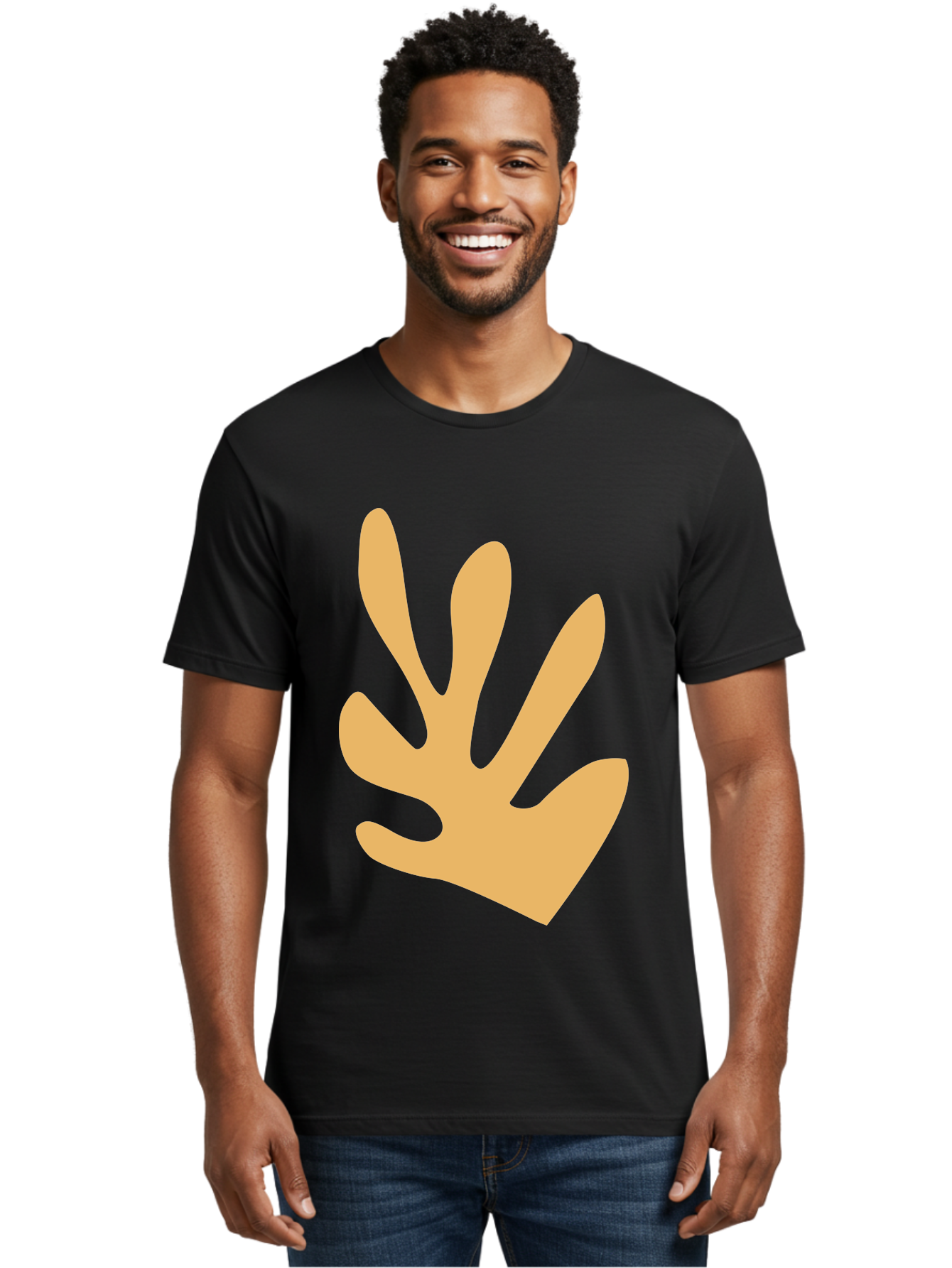 Handprint Men'S Graphic Tee, 100% Cotton, Comfortable Casual Summer Wear, Machine Washable, Handprint, Peach Colored Hand, Simple Illustration, Minimalist Design, Children'S Art, Creative Expression, Hand Gesture Aab621