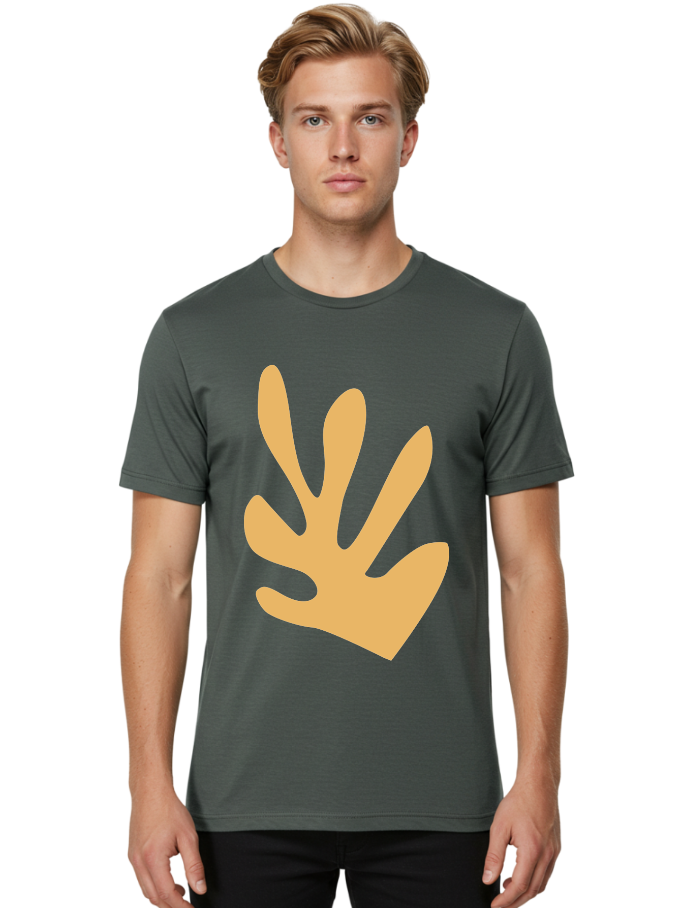 Handprint Men'S Graphic Tee, 100% Cotton, Comfortable Casual Summer Wear, Machine Washable, Handprint, Peach Colored Hand, Simple Illustration, Minimalist Design, Children'S Art, Creative Expression, Hand Gesture Aab621