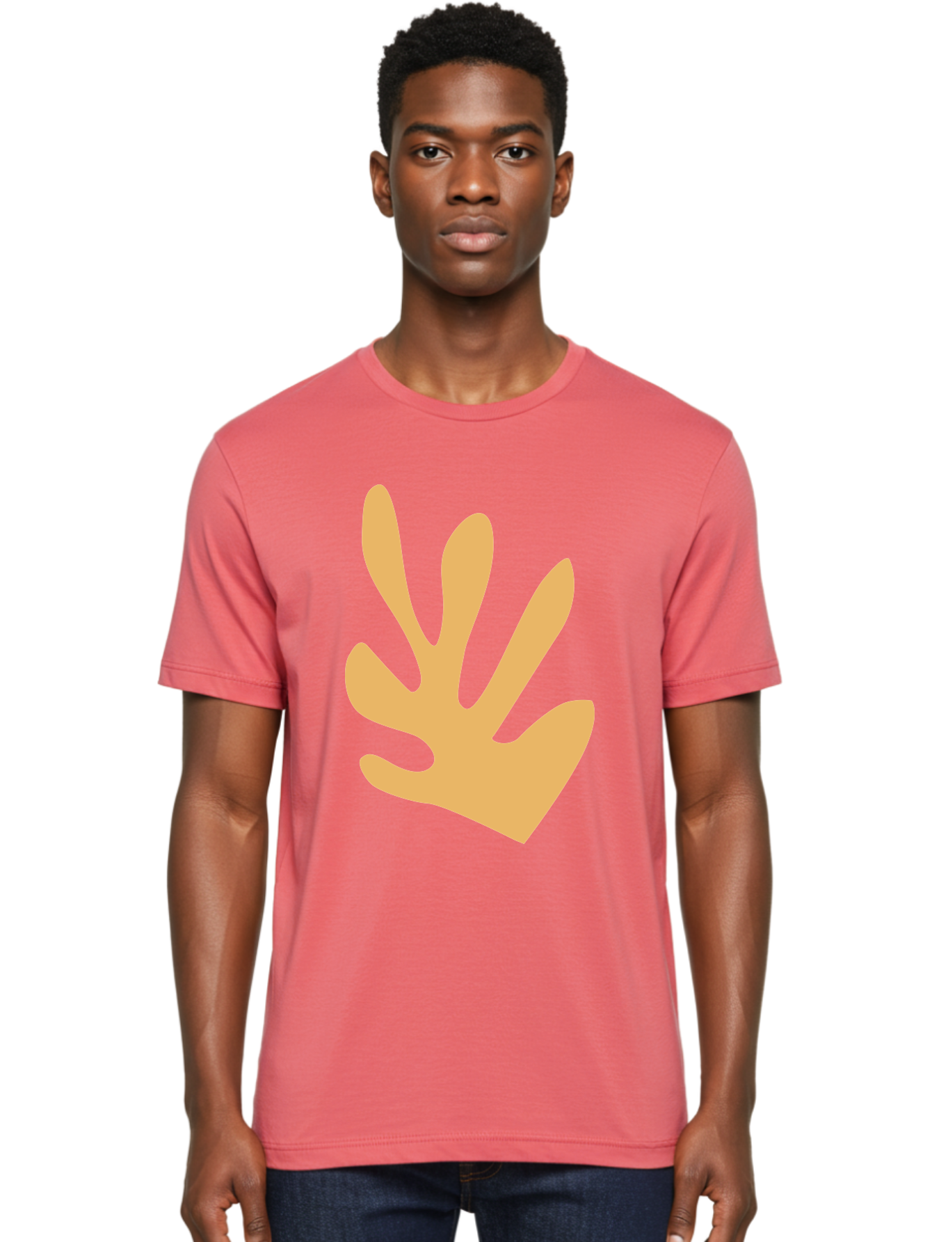 Handprint Men'S Graphic Tee, 100% Cotton, Comfortable Casual Summer Wear, Machine Washable, Handprint, Peach Colored Hand, Simple Illustration, Minimalist Design, Children'S Art, Creative Expression, Hand Gesture Aab621