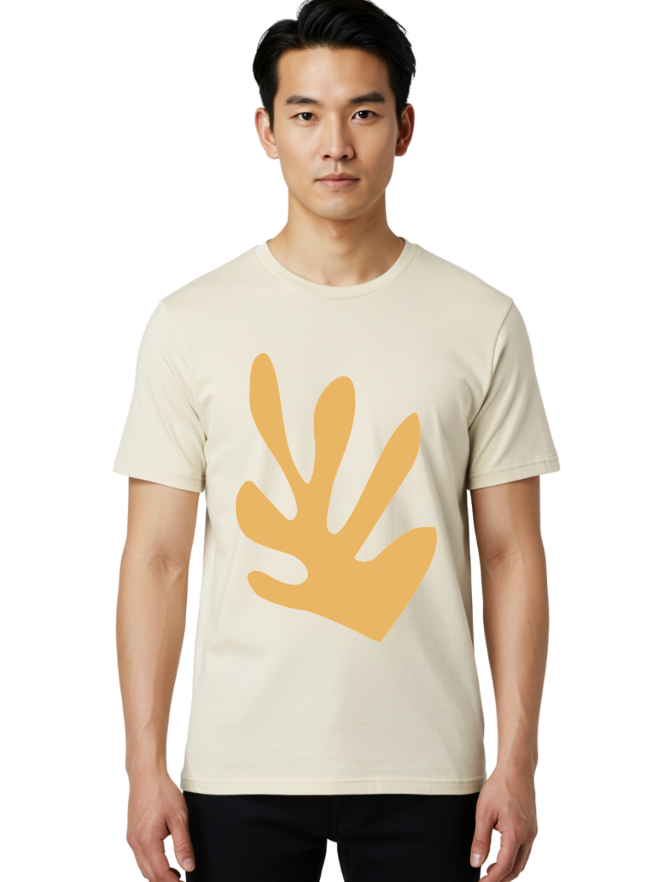 Handprint Men'S Graphic Tee, 100% Cotton, Comfortable Casual Summer Wear, Machine Washable, Handprint, Peach Colored Hand, Simple Illustration, Minimalist Design, Children'S Art, Creative Expression, Hand Gesture Aab621