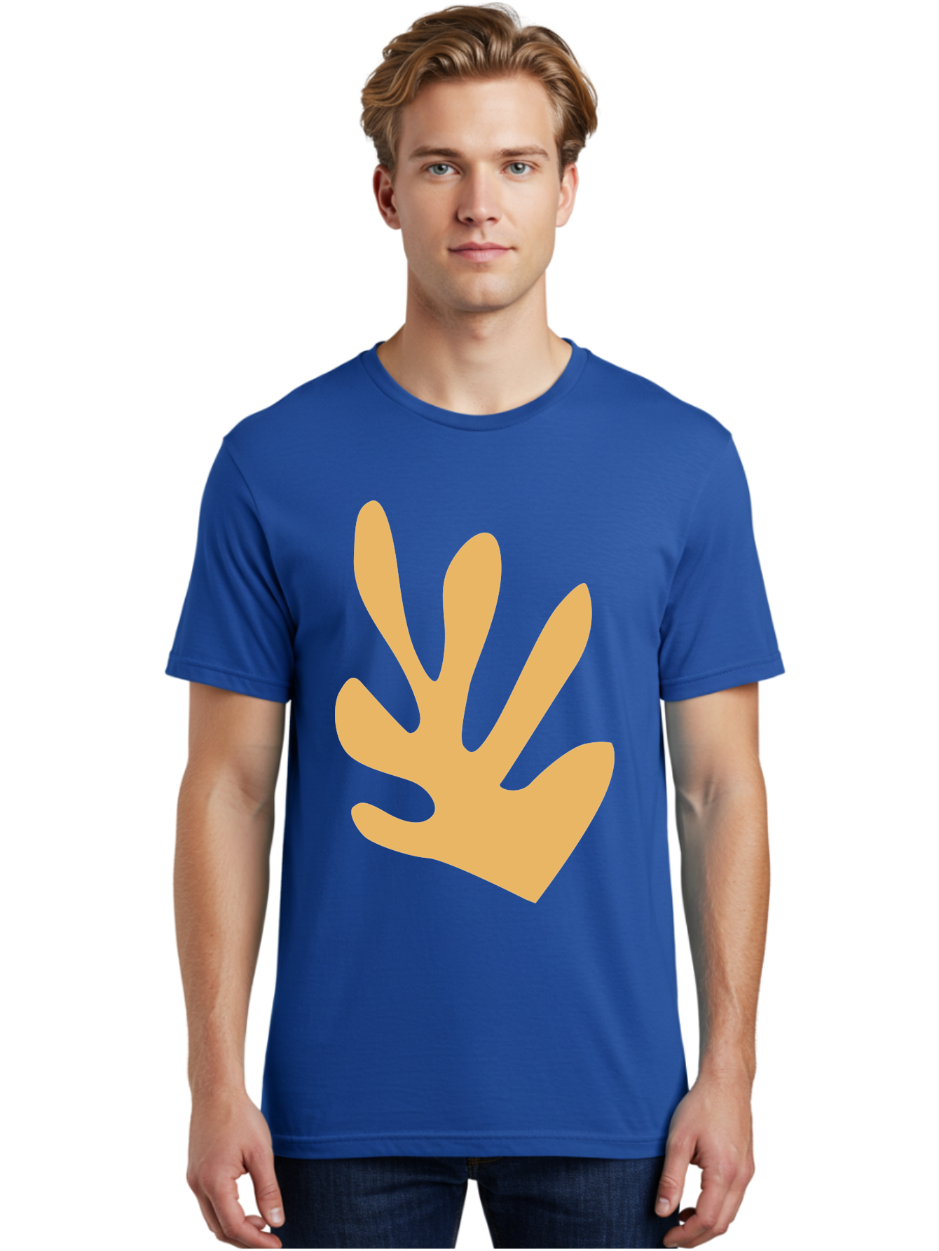 Handprint Men'S Graphic Tee, 100% Cotton, Comfortable Casual Summer Wear, Machine Washable, Handprint, Peach Colored Hand, Simple Illustration, Minimalist Design, Children'S Art, Creative Expression, Hand Gesture Aab621