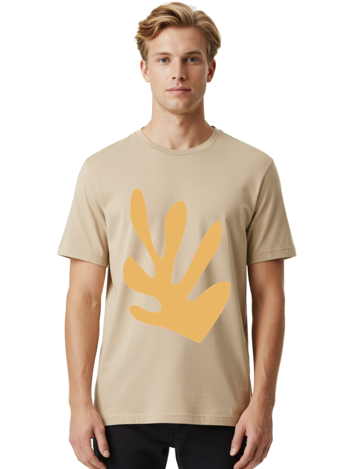 Handprint Men'S Graphic Tee, 100% Cotton, Comfortable Casual Summer Wear, Machine Washable, Handprint, Peach Colored Hand, Simple Illustration, Minimalist Design, Children'S Art, Creative Expression, Hand Gesture Aab621