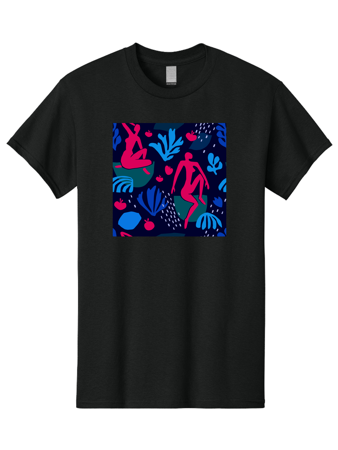 People-In-Nature Men'S Graphic Tee, 100% Cotton, Comfortable Casual Summer Wear, Machine Washable, Stylized Female Figures, Botanical Elements, Abstract Shapes, Vibrant Colors, Dynamic Composition, Modern Art, Surrealism, Creative Expression Aab624