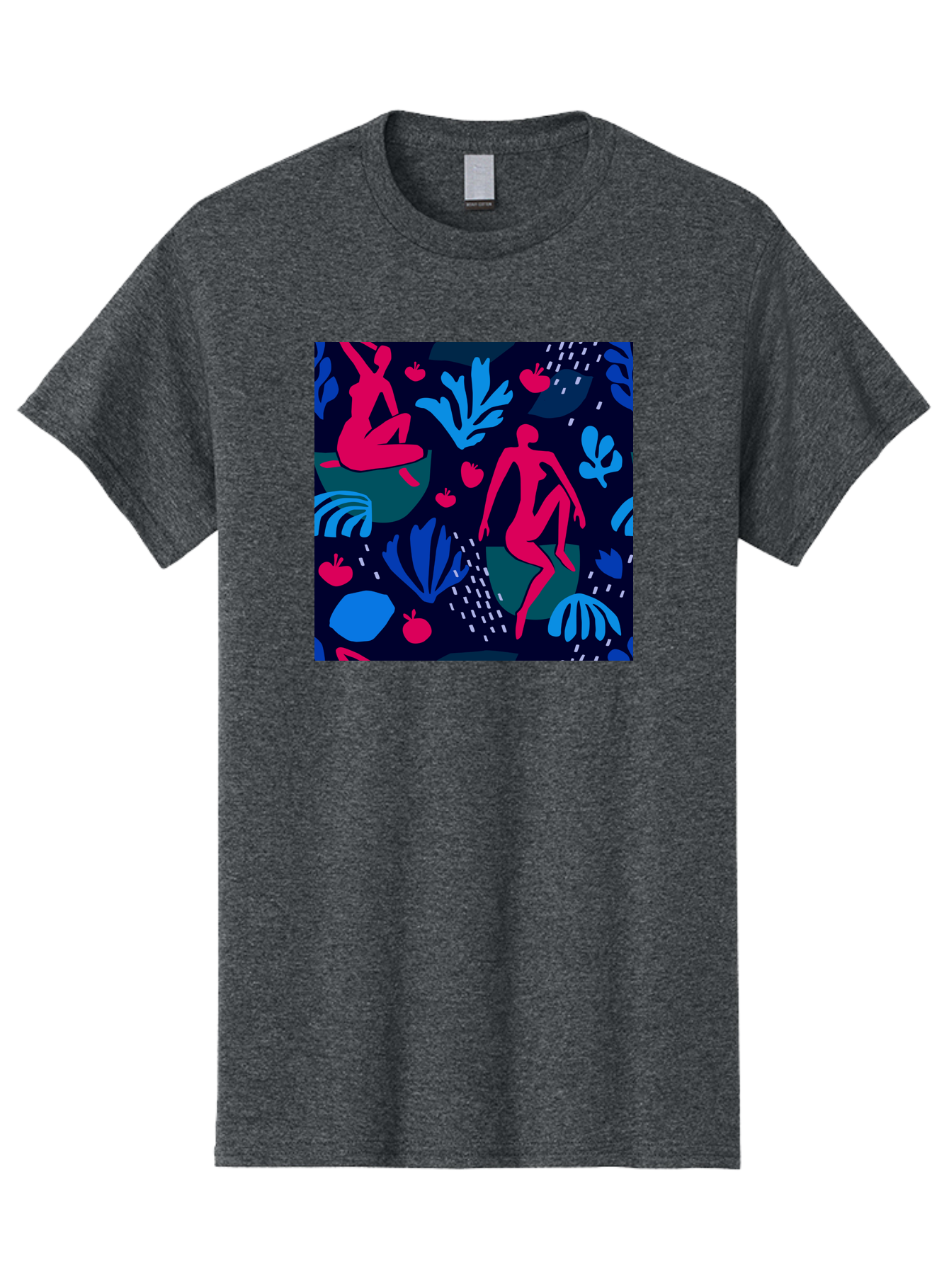People-In-Nature Men'S Graphic Tee, 100% Cotton, Comfortable Casual Summer Wear, Machine Washable, Stylized Female Figures, Botanical Elements, Abstract Shapes, Vibrant Colors, Dynamic Composition, Modern Art, Surrealism, Creative Expression Aab624