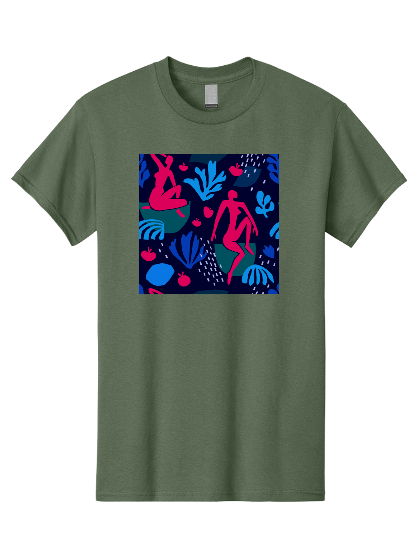 People-In-Nature Men'S Graphic Tee, 100% Cotton, Comfortable Casual Summer Wear, Machine Washable, Stylized Female Figures, Botanical Elements, Abstract Shapes, Vibrant Colors, Dynamic Composition, Modern Art, Surrealism, Creative Expression Aab624