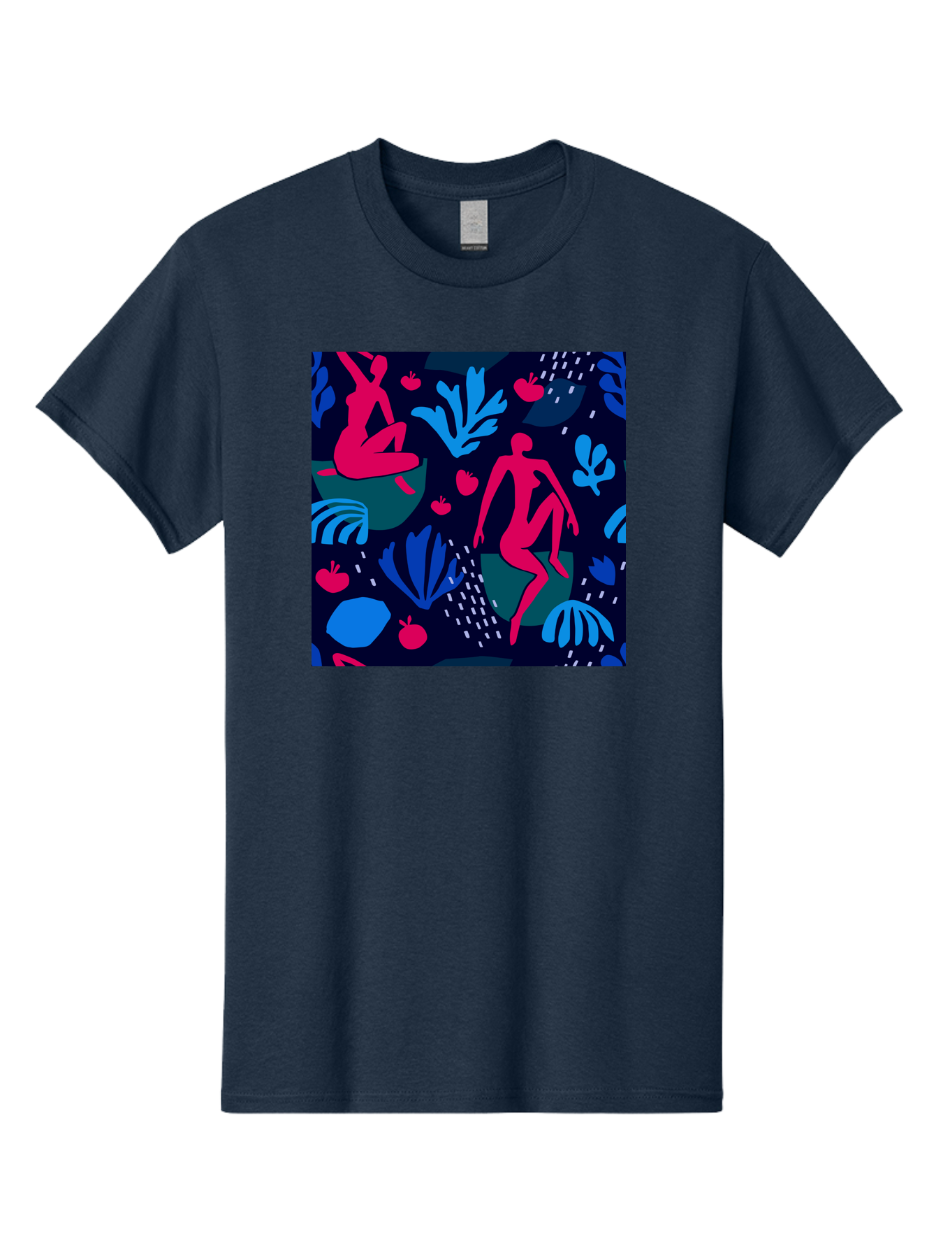 People-In-Nature Men'S Graphic Tee, 100% Cotton, Comfortable Casual Summer Wear, Machine Washable, Stylized Female Figures, Botanical Elements, Abstract Shapes, Vibrant Colors, Dynamic Composition, Modern Art, Surrealism, Creative Expression Aab624
