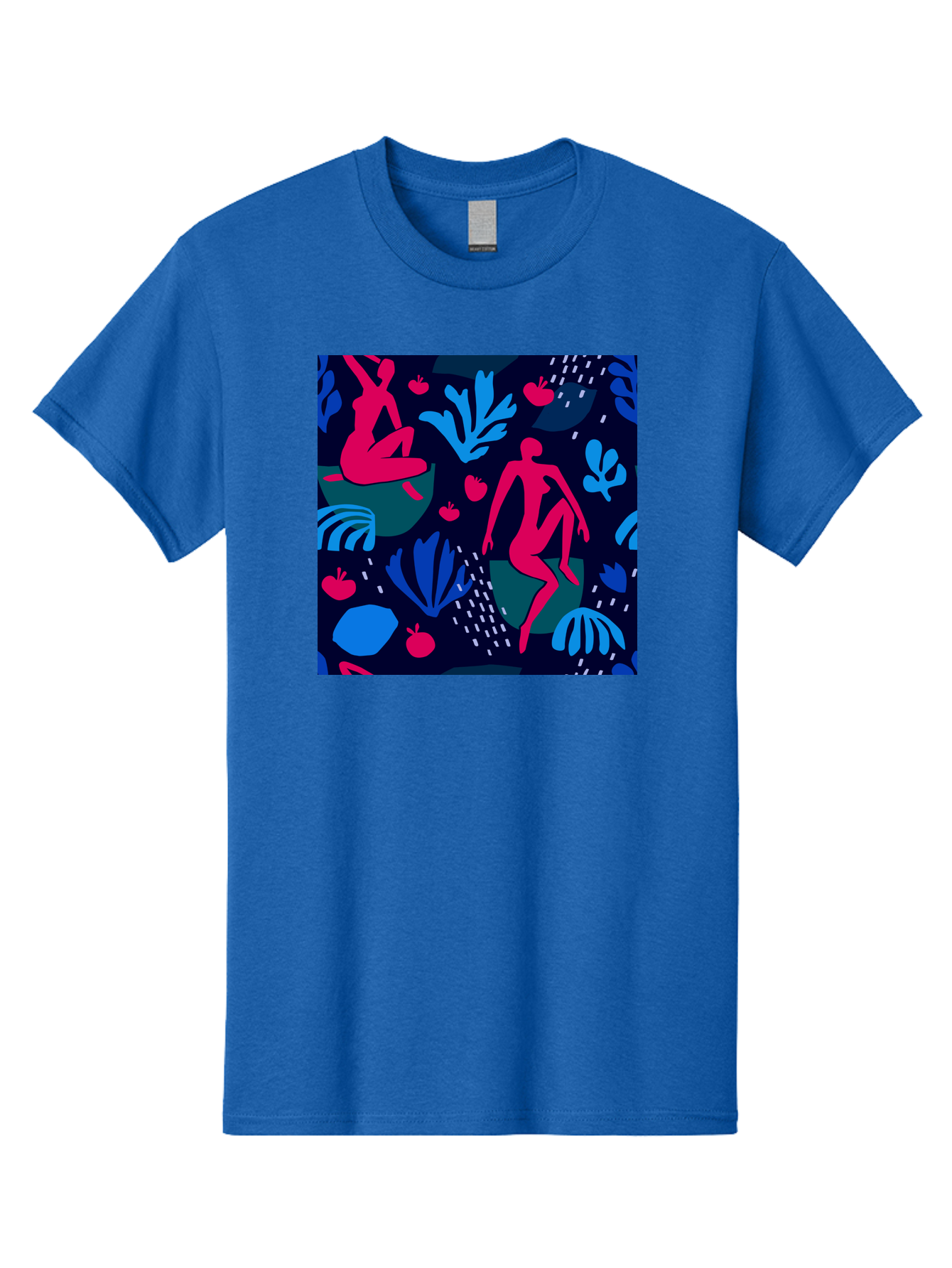 People-In-Nature Men'S Graphic Tee, 100% Cotton, Comfortable Casual Summer Wear, Machine Washable, Stylized Female Figures, Botanical Elements, Abstract Shapes, Vibrant Colors, Dynamic Composition, Modern Art, Surrealism, Creative Expression Aab624
