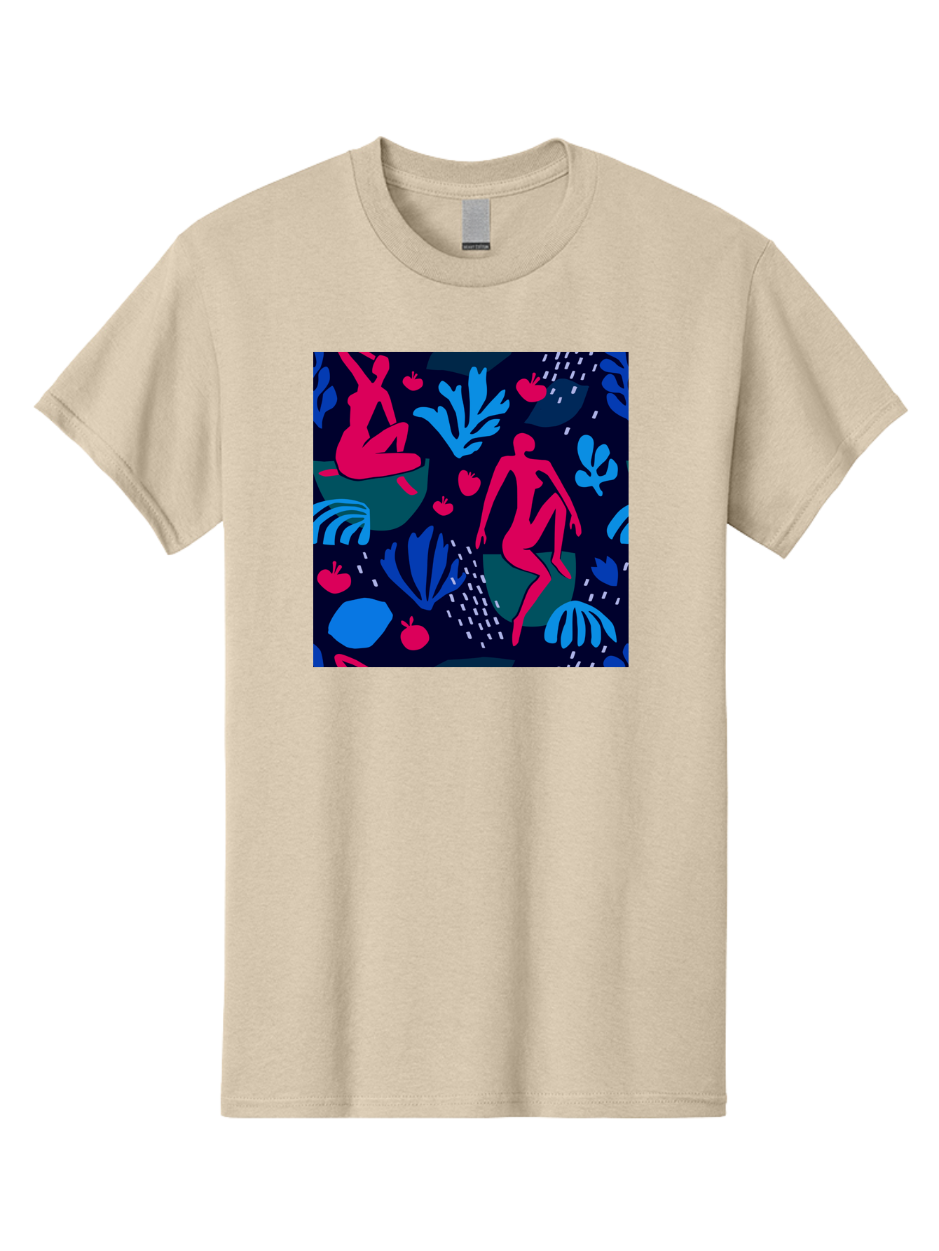 People-In-Nature Men'S Graphic Tee, 100% Cotton, Comfortable Casual Summer Wear, Machine Washable, Stylized Female Figures, Botanical Elements, Abstract Shapes, Vibrant Colors, Dynamic Composition, Modern Art, Surrealism, Creative Expression Aab624