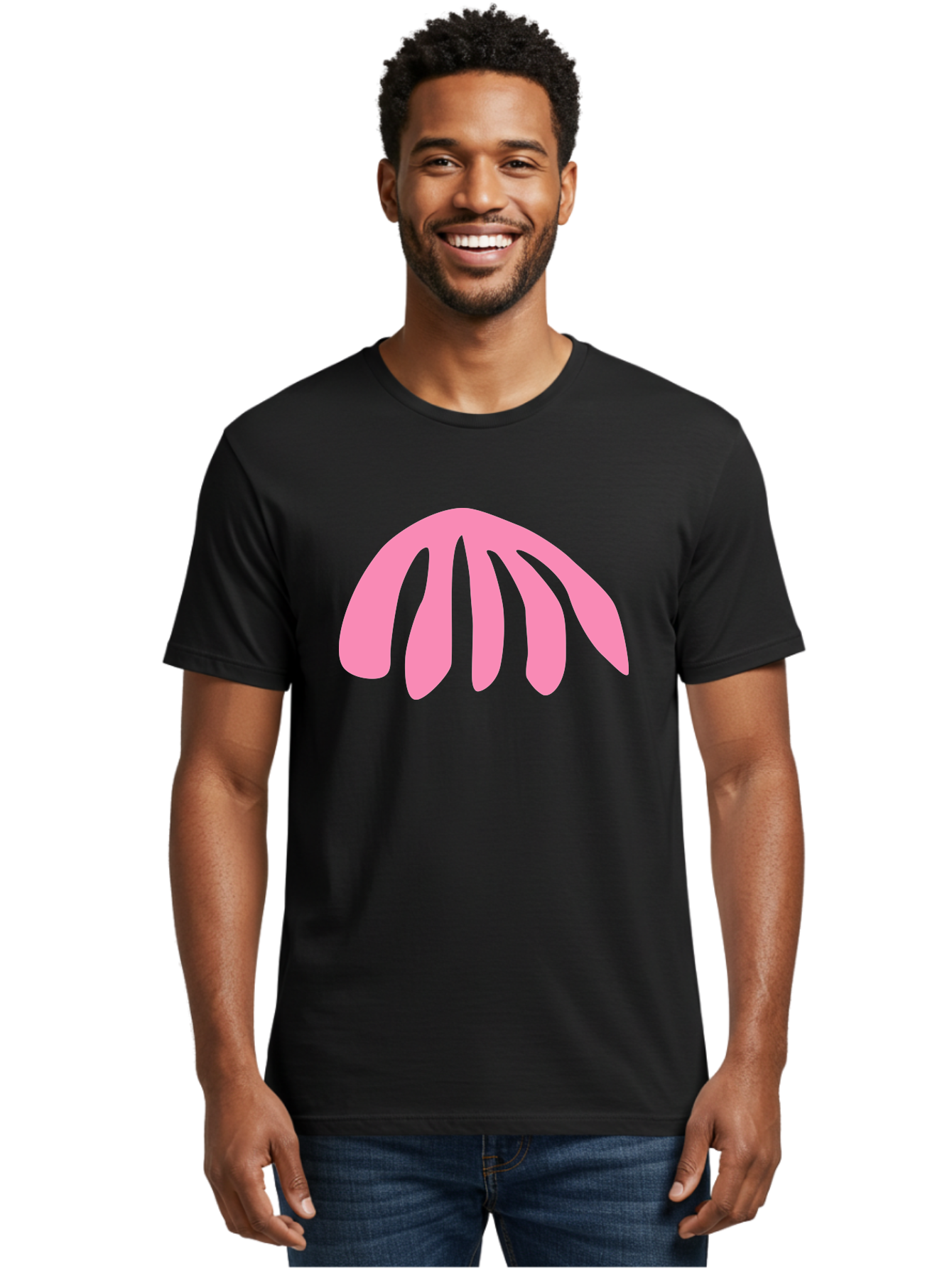 Pink-Logo Men'S Graphic Tee, 100% Cotton, Comfortable Casual Summer Wear, Machine Washable, Pink Graphic, Abstract Shape, Minimalist Design, Modern Art, Simple Illustration, Vibrant Pink Color, Curved Lines Aab627