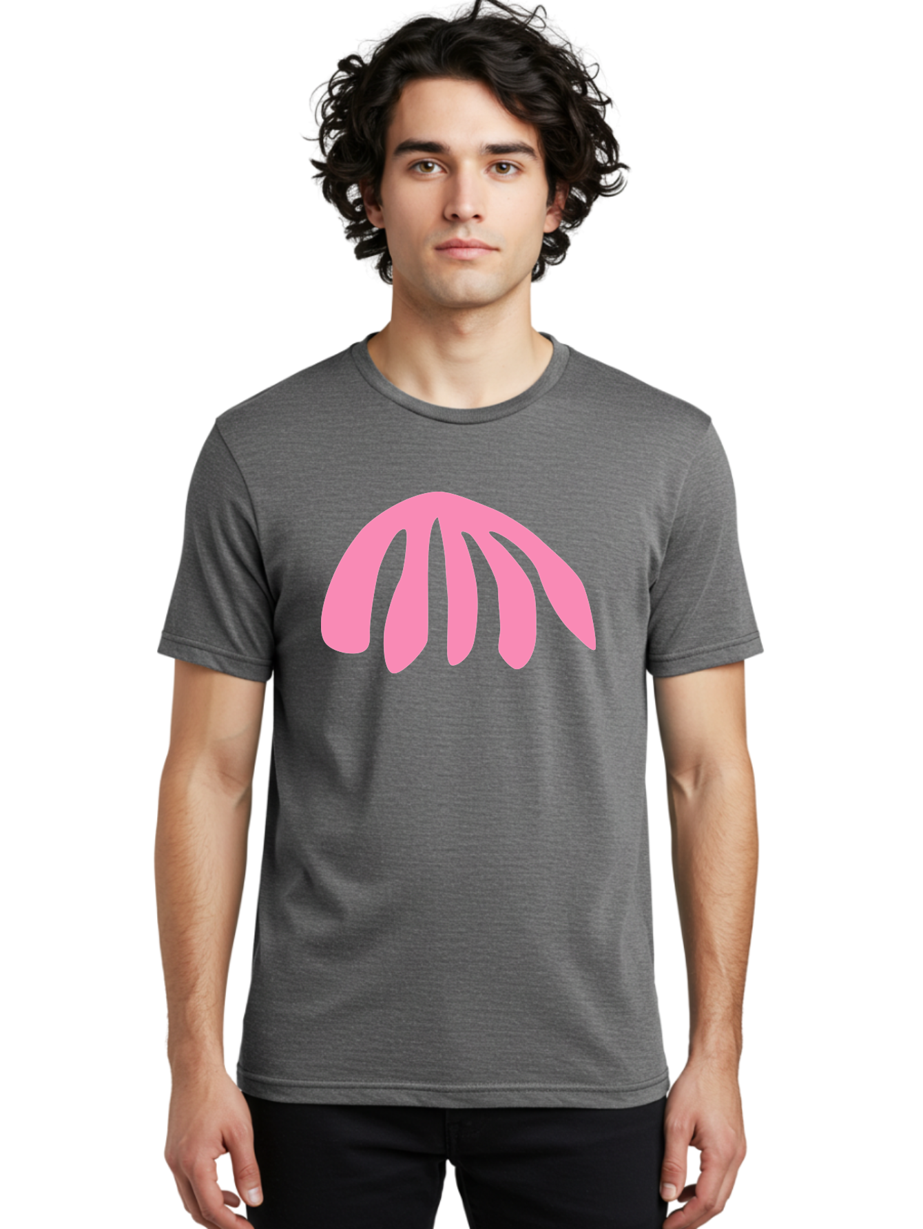 Pink-Logo Men'S Graphic Tee, 100% Cotton, Comfortable Casual Summer Wear, Machine Washable, Pink Graphic, Abstract Shape, Minimalist Design, Modern Art, Simple Illustration, Vibrant Pink Color, Curved Lines Aab627