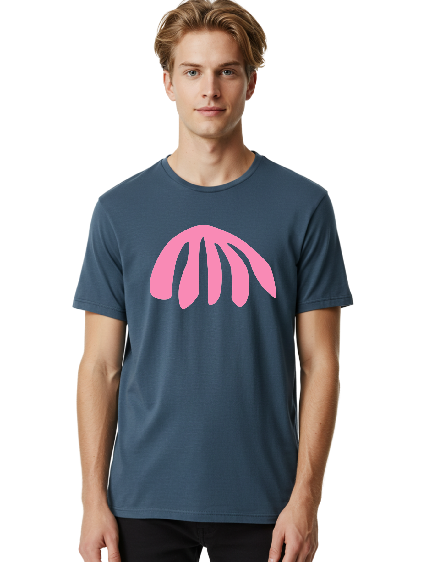 Pink-Logo Men'S Graphic Tee, 100% Cotton, Comfortable Casual Summer Wear, Machine Washable, Pink Graphic, Abstract Shape, Minimalist Design, Modern Art, Simple Illustration, Vibrant Pink Color, Curved Lines Aab627