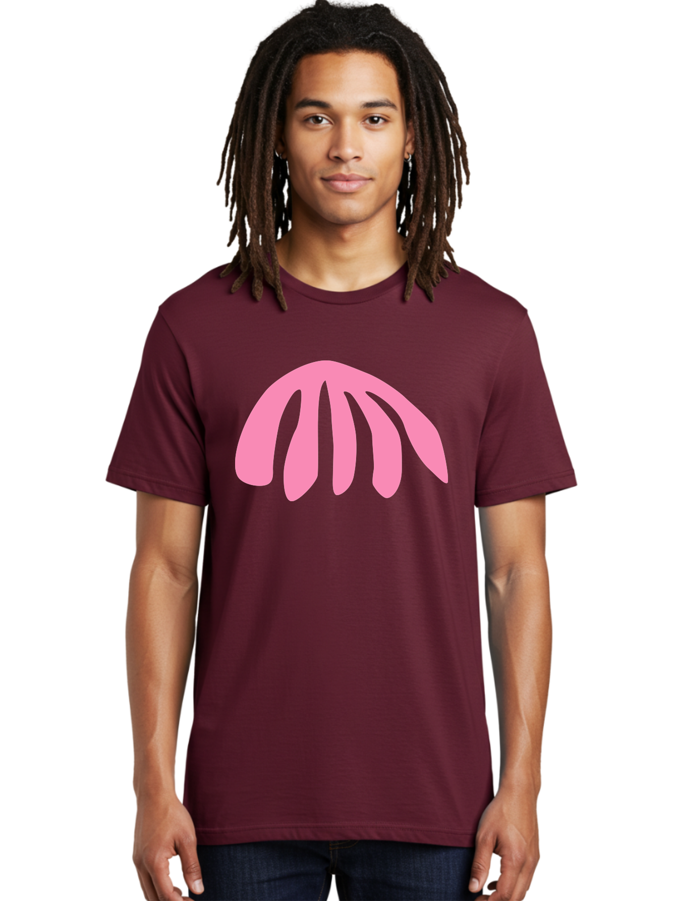 Pink-Logo Men'S Graphic Tee, 100% Cotton, Comfortable Casual Summer Wear, Machine Washable, Pink Graphic, Abstract Shape, Minimalist Design, Modern Art, Simple Illustration, Vibrant Pink Color, Curved Lines Aab627