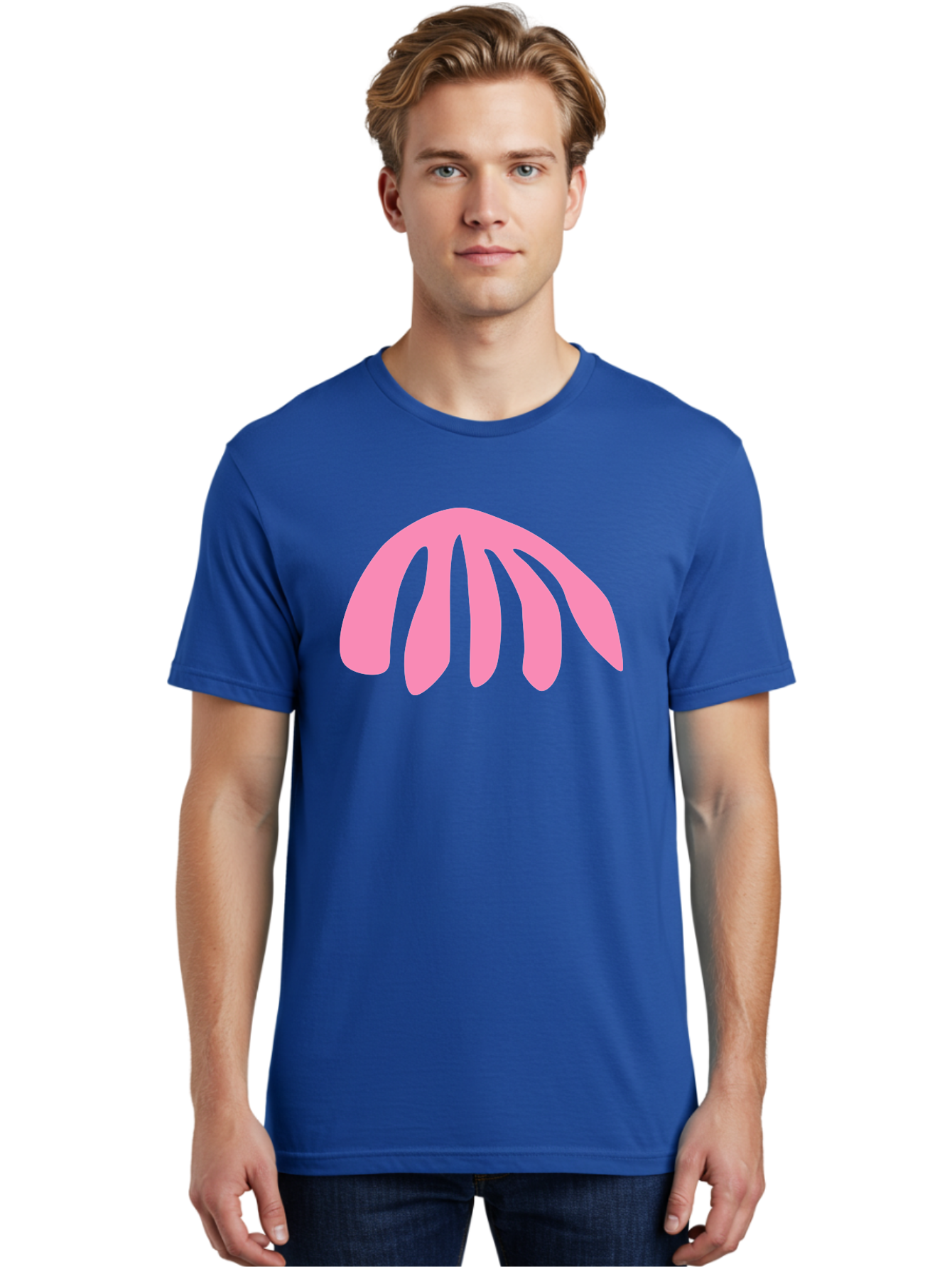 Pink-Logo Men'S Graphic Tee, 100% Cotton, Comfortable Casual Summer Wear, Machine Washable, Pink Graphic, Abstract Shape, Minimalist Design, Modern Art, Simple Illustration, Vibrant Pink Color, Curved Lines Aab627