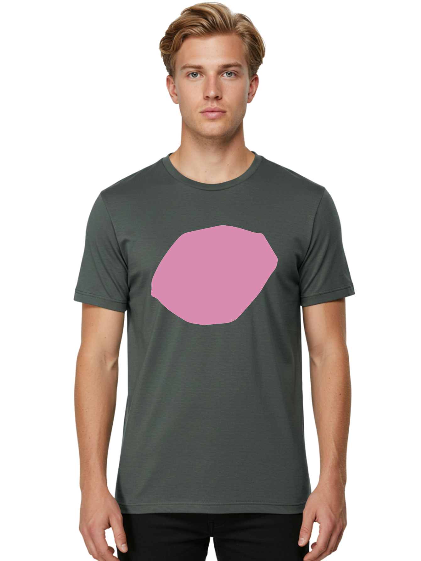 Pink-Shape-1 Men'S Graphic Tee, 100% Cotton, Comfortable Casual Summer Wear, Machine Washable, Pink Abstract Shape, Geometric Form, Pastel Color, Modern Design, Simple Composition, Artistic Element, Digital Art Aab628