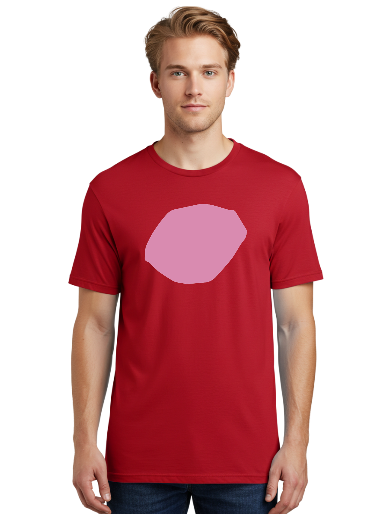 Pink-Shape-1 Men'S Graphic Tee, 100% Cotton, Comfortable Casual Summer Wear, Machine Washable, Pink Abstract Shape, Geometric Form, Pastel Color, Modern Design, Simple Composition, Artistic Element, Digital Art Aab628