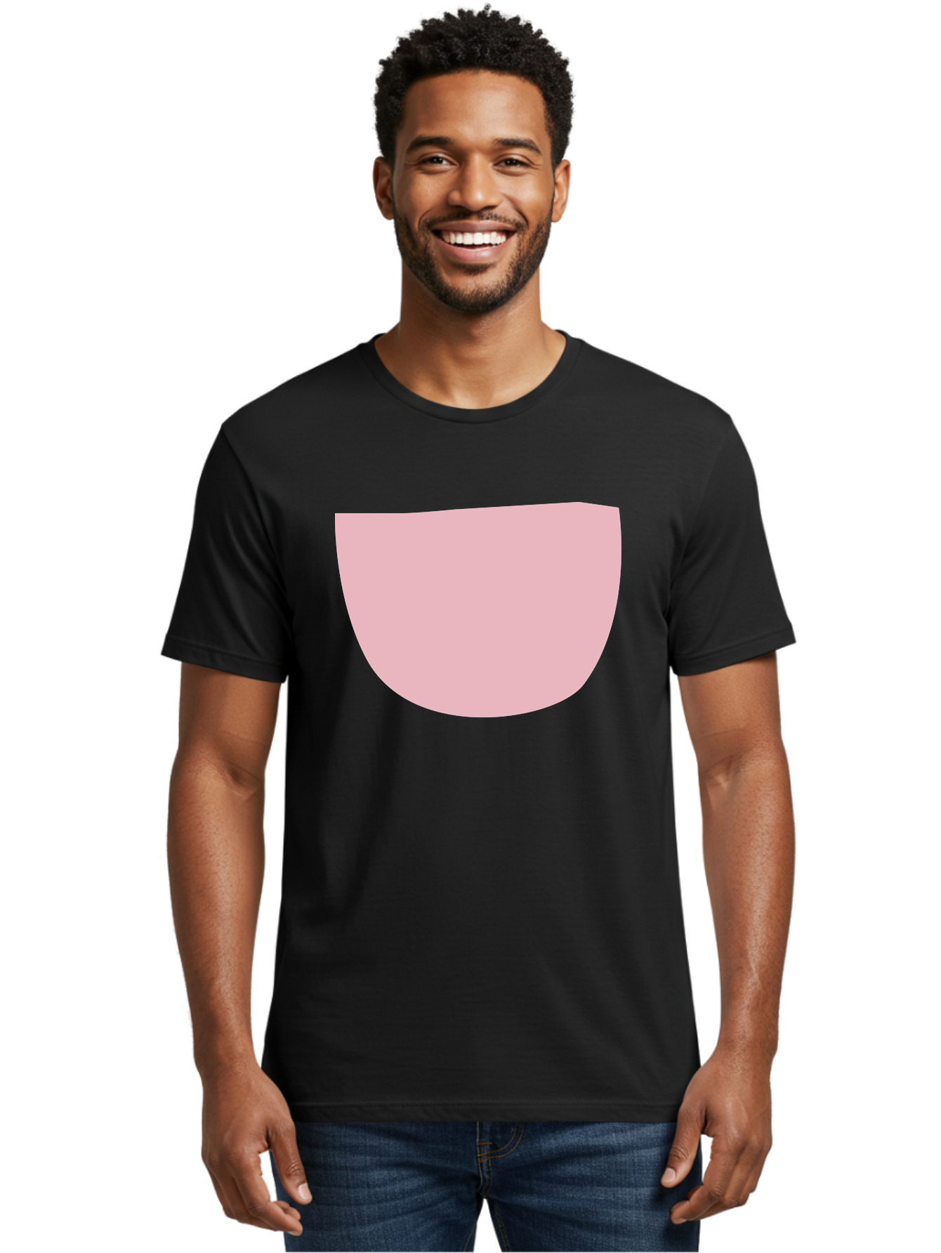 Pink-Shape Men'S Graphic Tee, 100% Cotton, Comfortable Casual Summer Wear, Machine Washable, Pink Semi-Circle, Abstract Shape, Geometric Form, Minimalist Design, Simple Graphic, Pastel Color, Digital Art Aab629