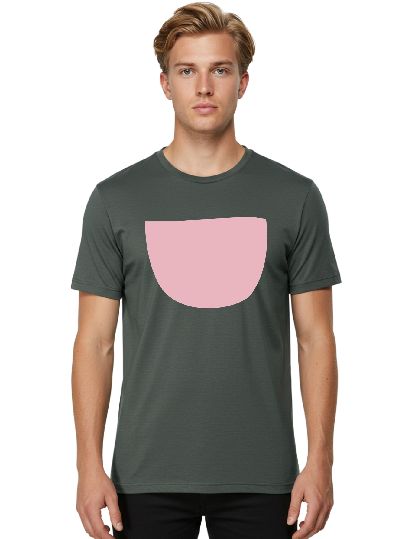 Pink-Shape Men'S Graphic Tee, 100% Cotton, Comfortable Casual Summer Wear, Machine Washable, Pink Semi-Circle, Abstract Shape, Geometric Form, Minimalist Design, Simple Graphic, Pastel Color, Digital Art Aab629
