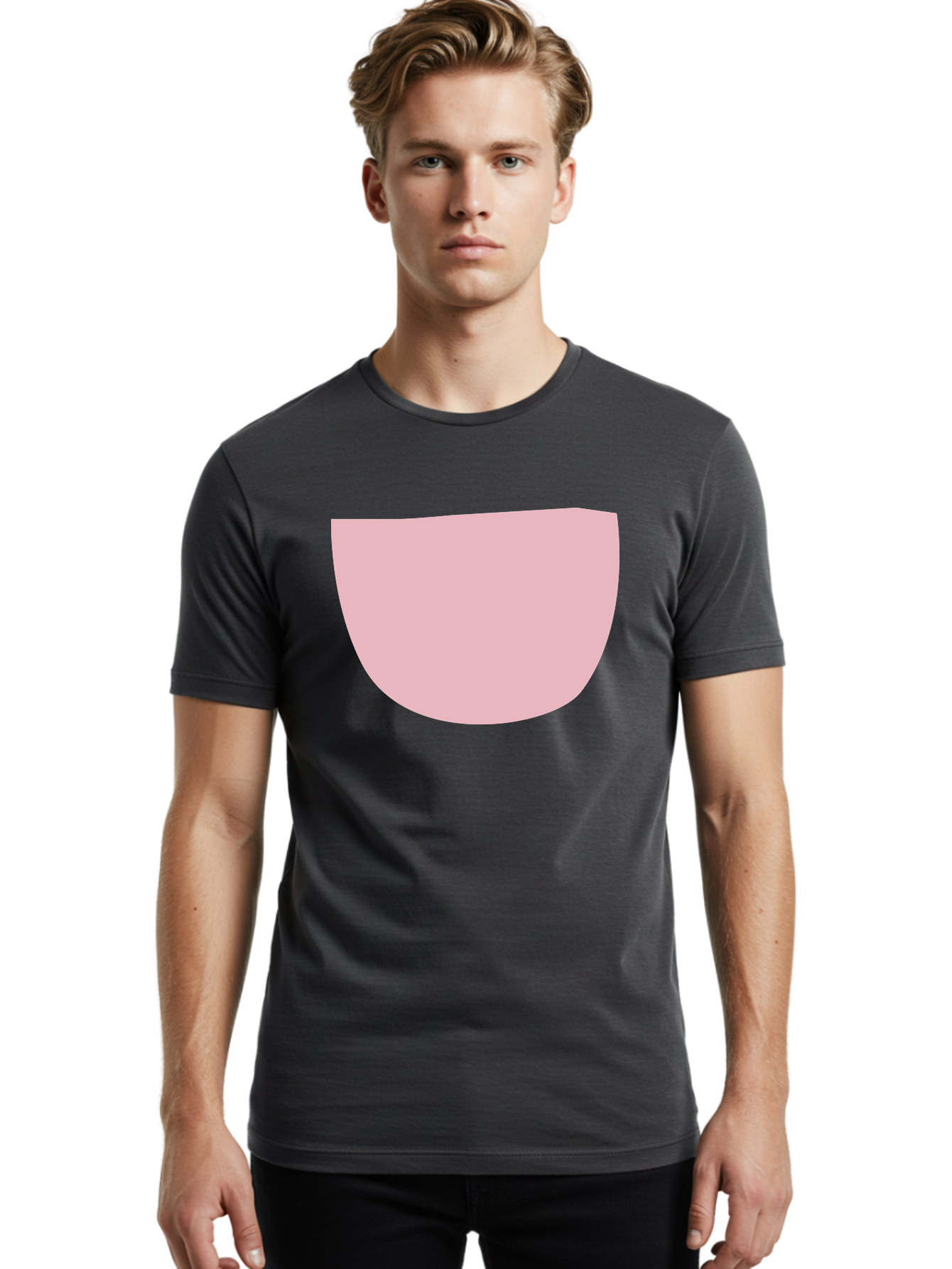 Pink-Shape Men'S Graphic Tee, 100% Cotton, Comfortable Casual Summer Wear, Machine Washable, Pink Semi-Circle, Abstract Shape, Geometric Form, Minimalist Design, Simple Graphic, Pastel Color, Digital Art Aab629