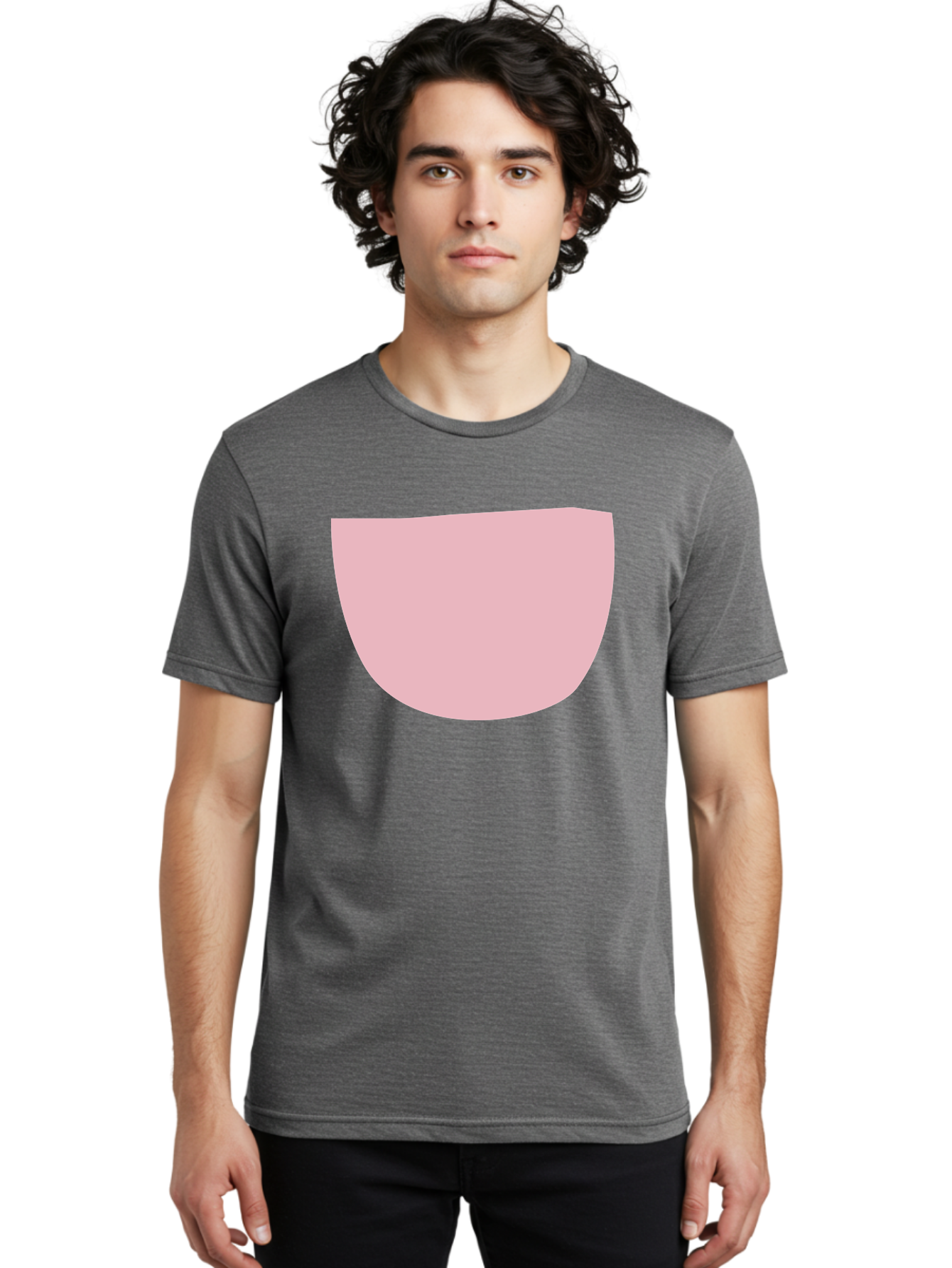 Pink-Shape Men'S Graphic Tee, 100% Cotton, Comfortable Casual Summer Wear, Machine Washable, Pink Semi-Circle, Abstract Shape, Geometric Form, Minimalist Design, Simple Graphic, Pastel Color, Digital Art Aab629