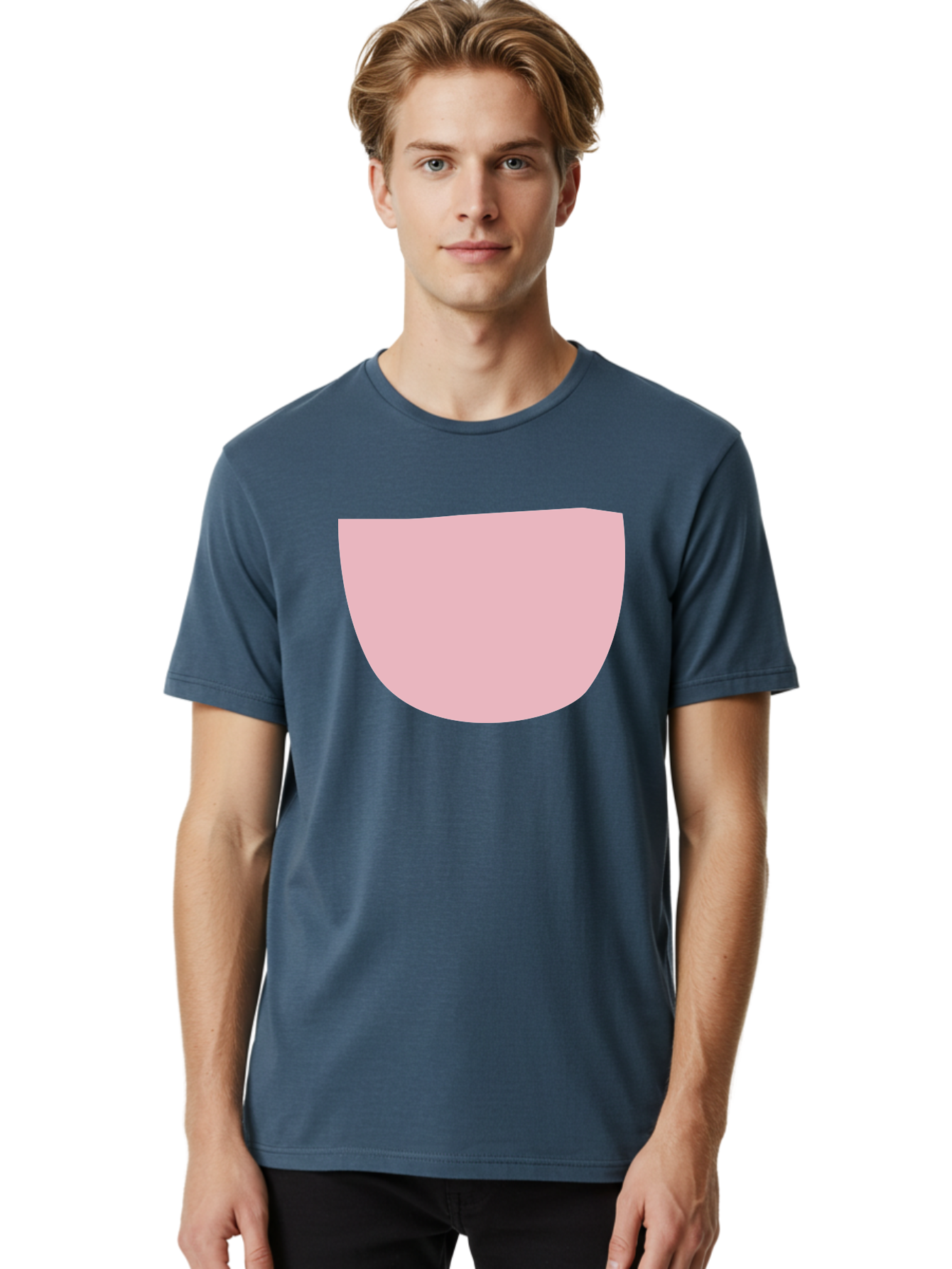Pink-Shape Men'S Graphic Tee, 100% Cotton, Comfortable Casual Summer Wear, Machine Washable, Pink Semi-Circle, Abstract Shape, Geometric Form, Minimalist Design, Simple Graphic, Pastel Color, Digital Art Aab629